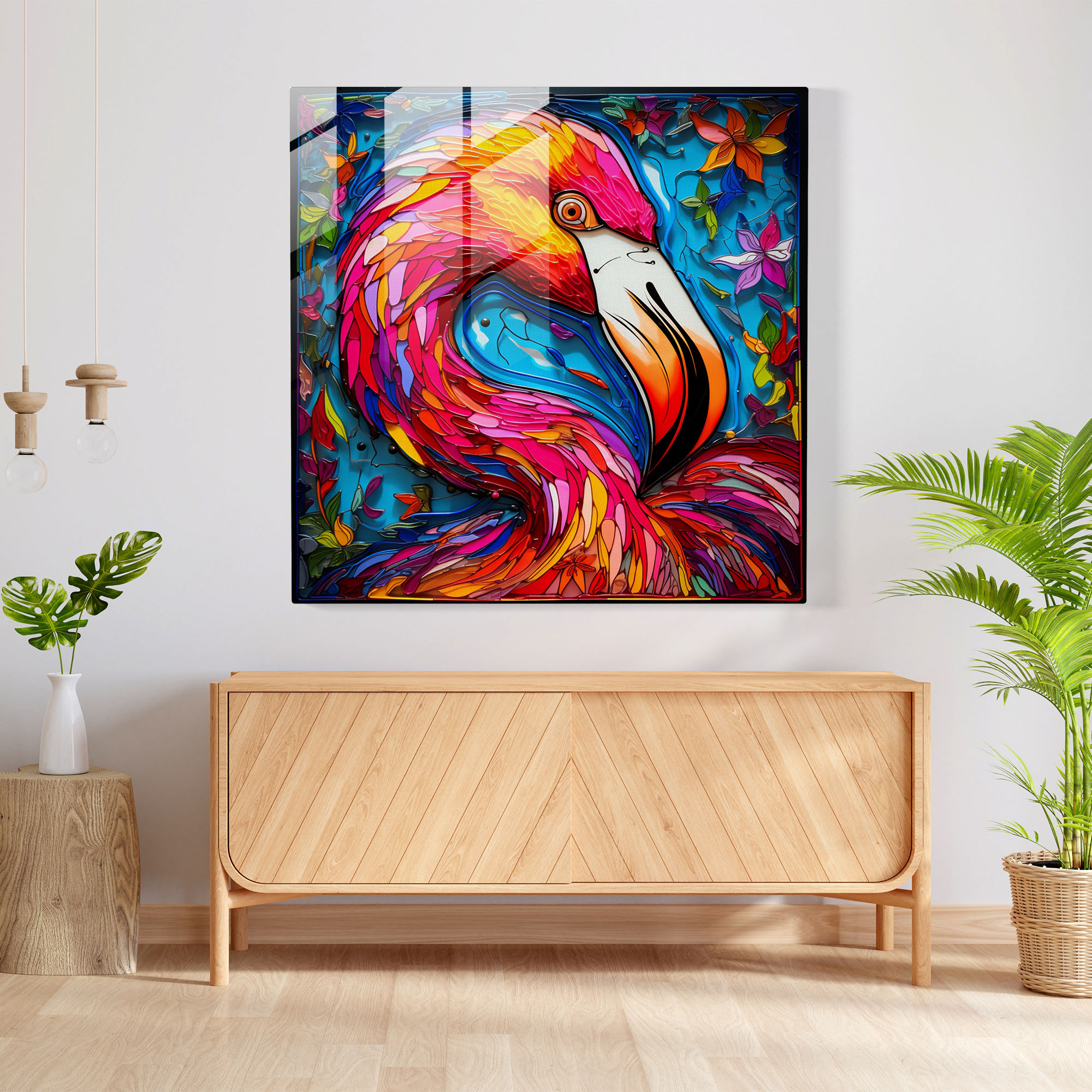 Flamingo Pop Glass Print - Flamingo, Glass Print, Glass Art, Flamingo