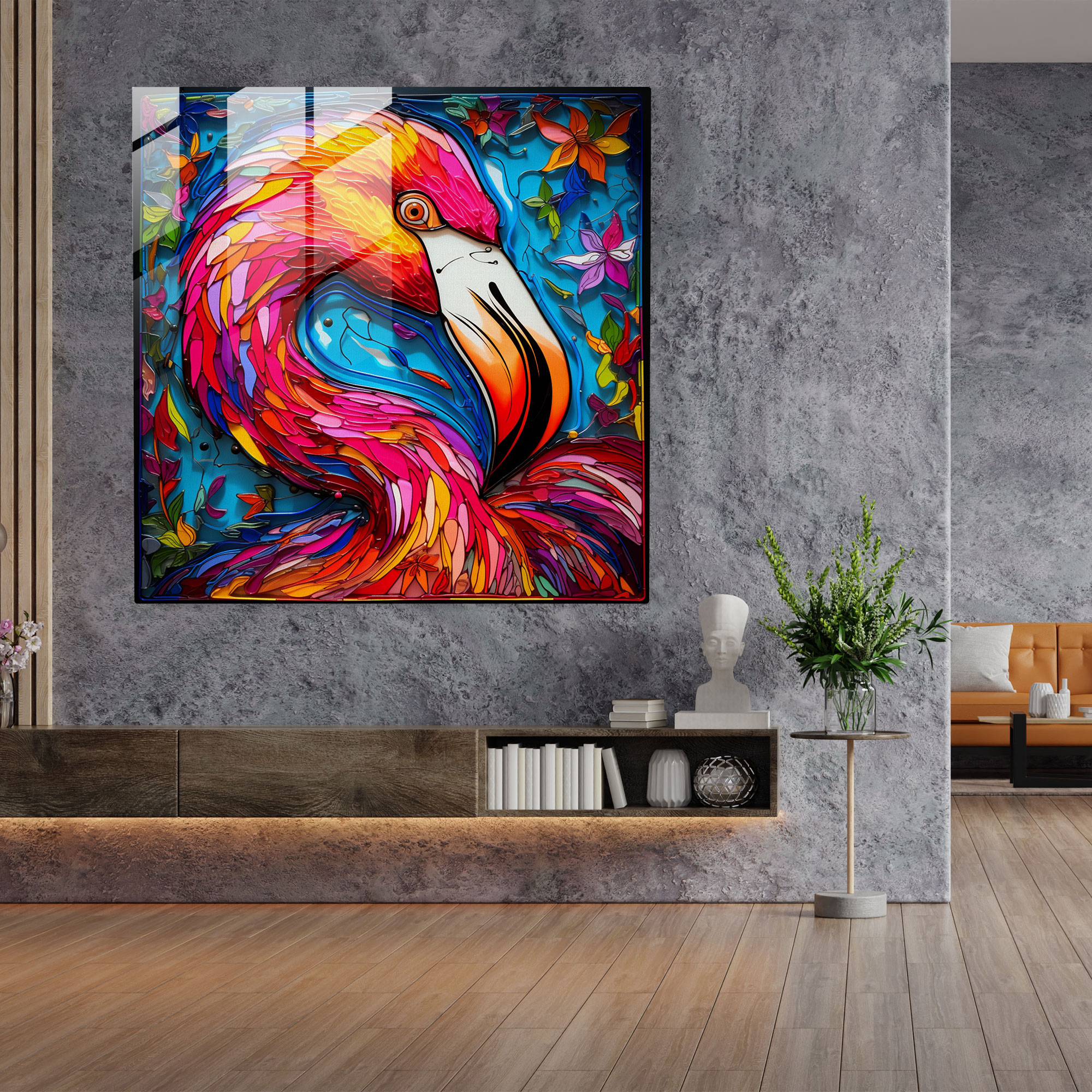 Flamingo Pop Glass Print - Flamingo, Glass Print, Glass Art, Flamingo