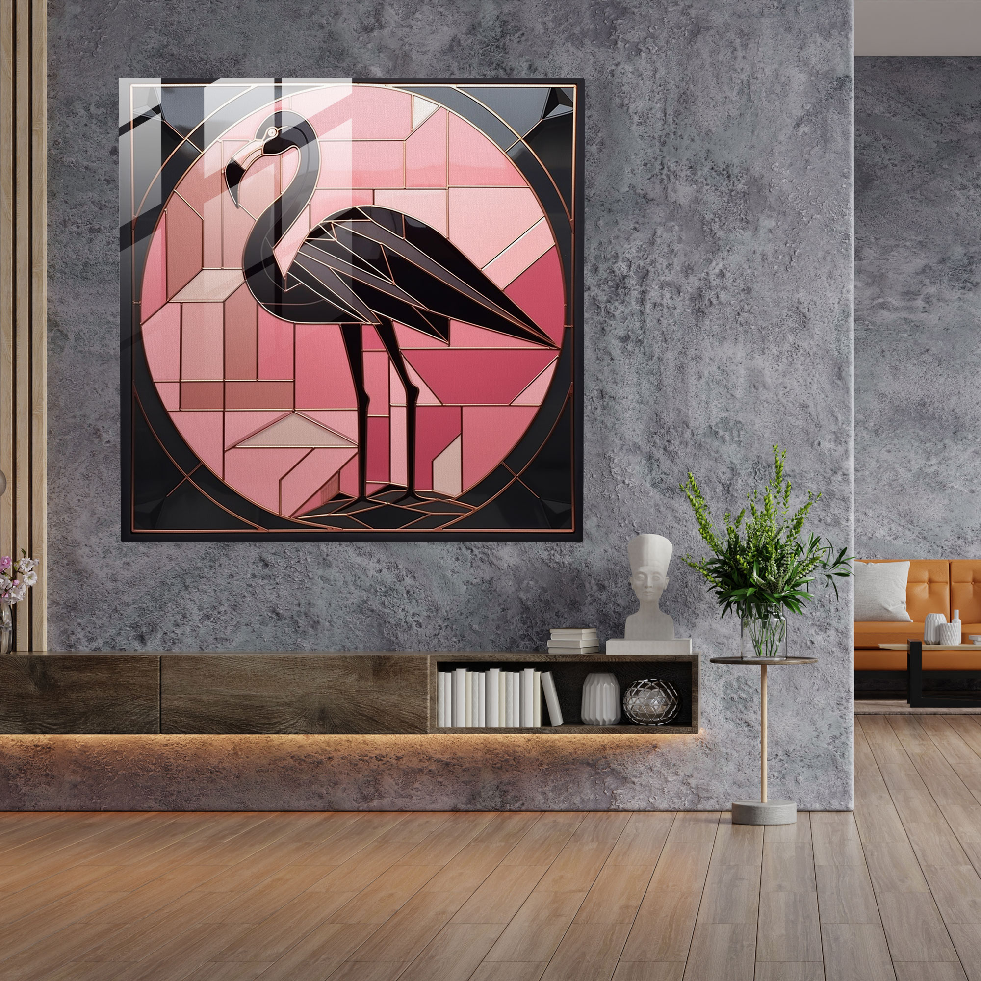 Flamingo Şıklığı Cam Tablo - Elegan ve Lüks Duvar Dekorasyonu
