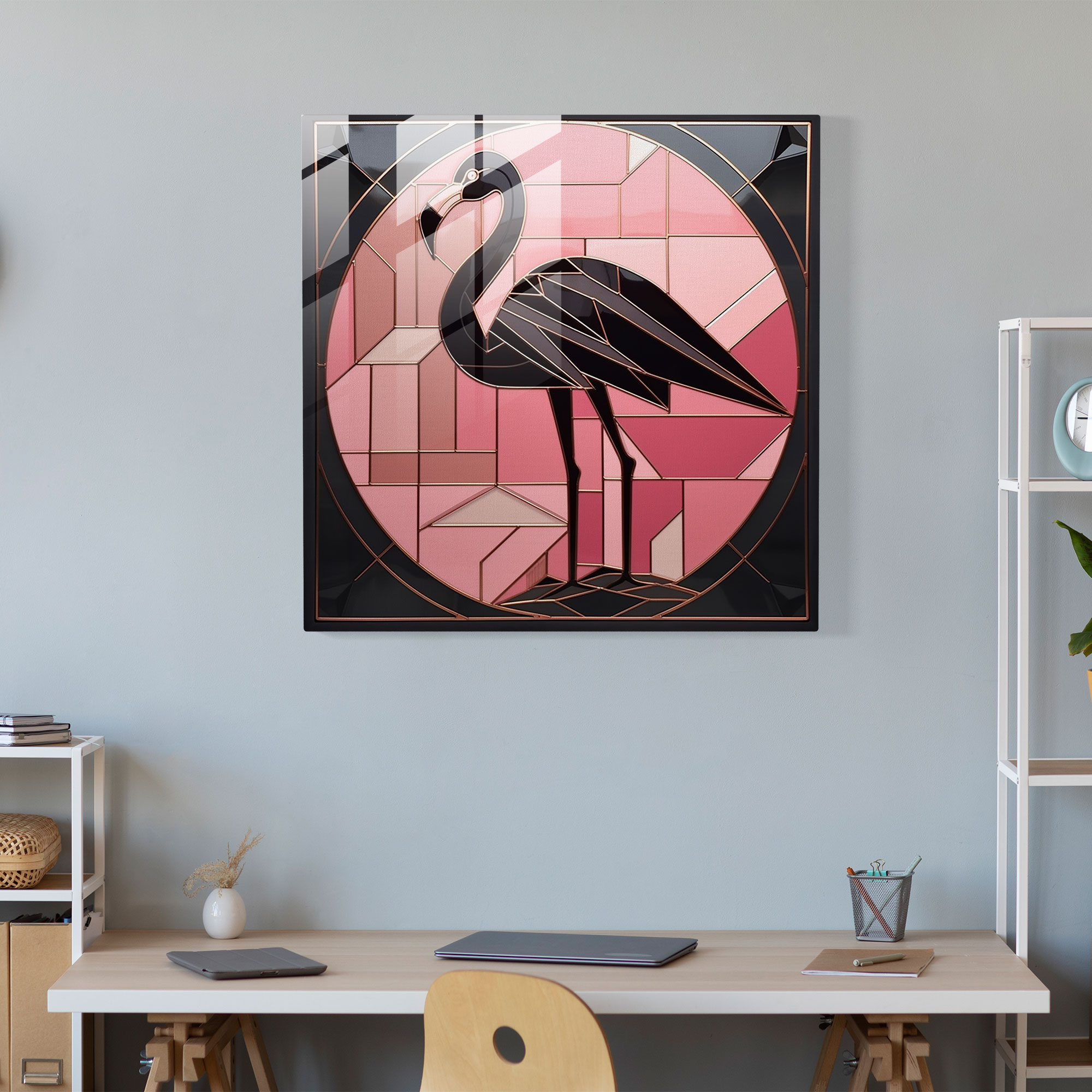 Flamingo Şıklığı Cam Tablo - Elegan ve Lüks Duvar Dekorasyonu