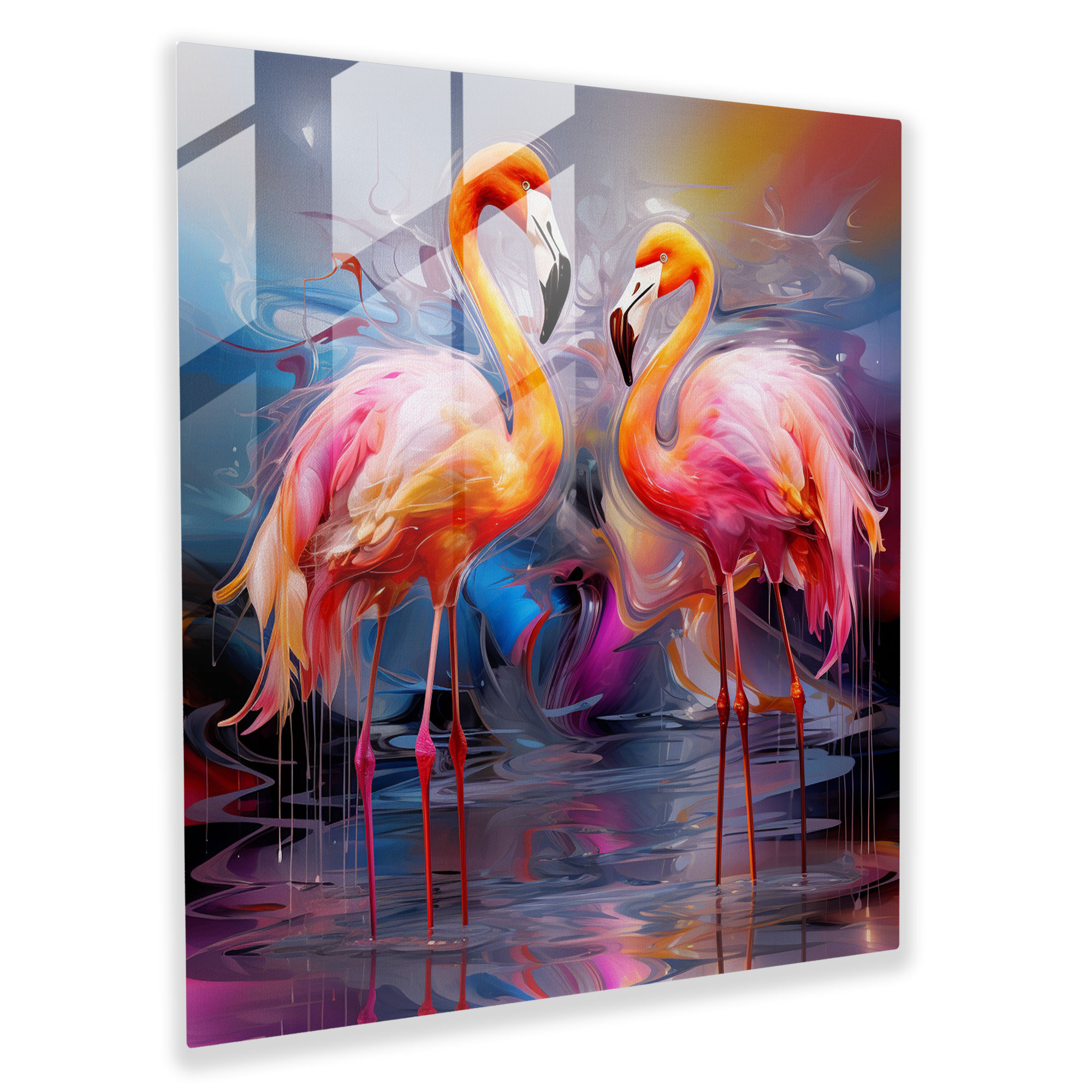 Abstract Flamingo Glass Print - Flamingo, Sophisticated, Flamingo, Glass Wall Art