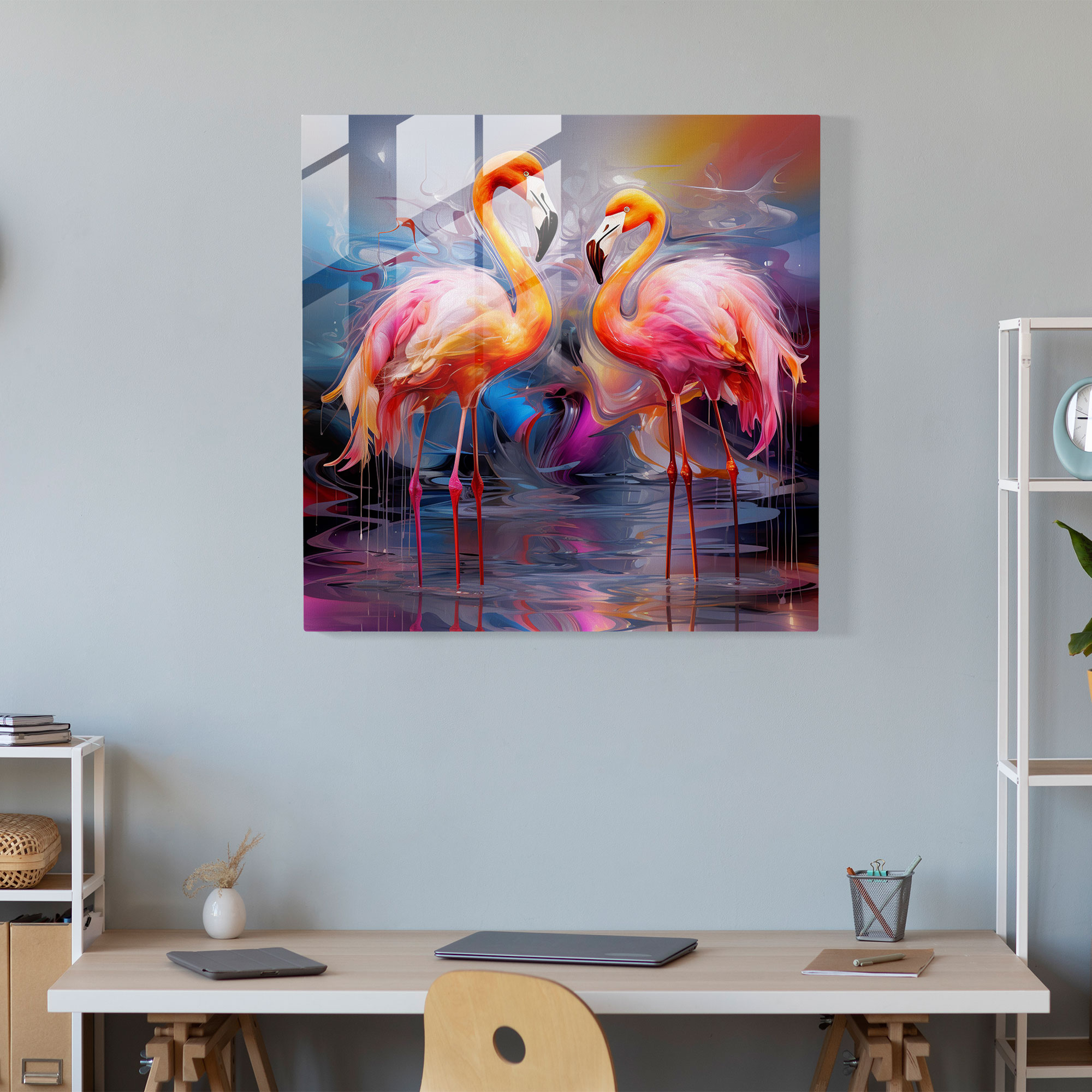 Abstract Flamingo Glass Print - Flamingo, Sophisticated, Flamingo, Glass Wall Art