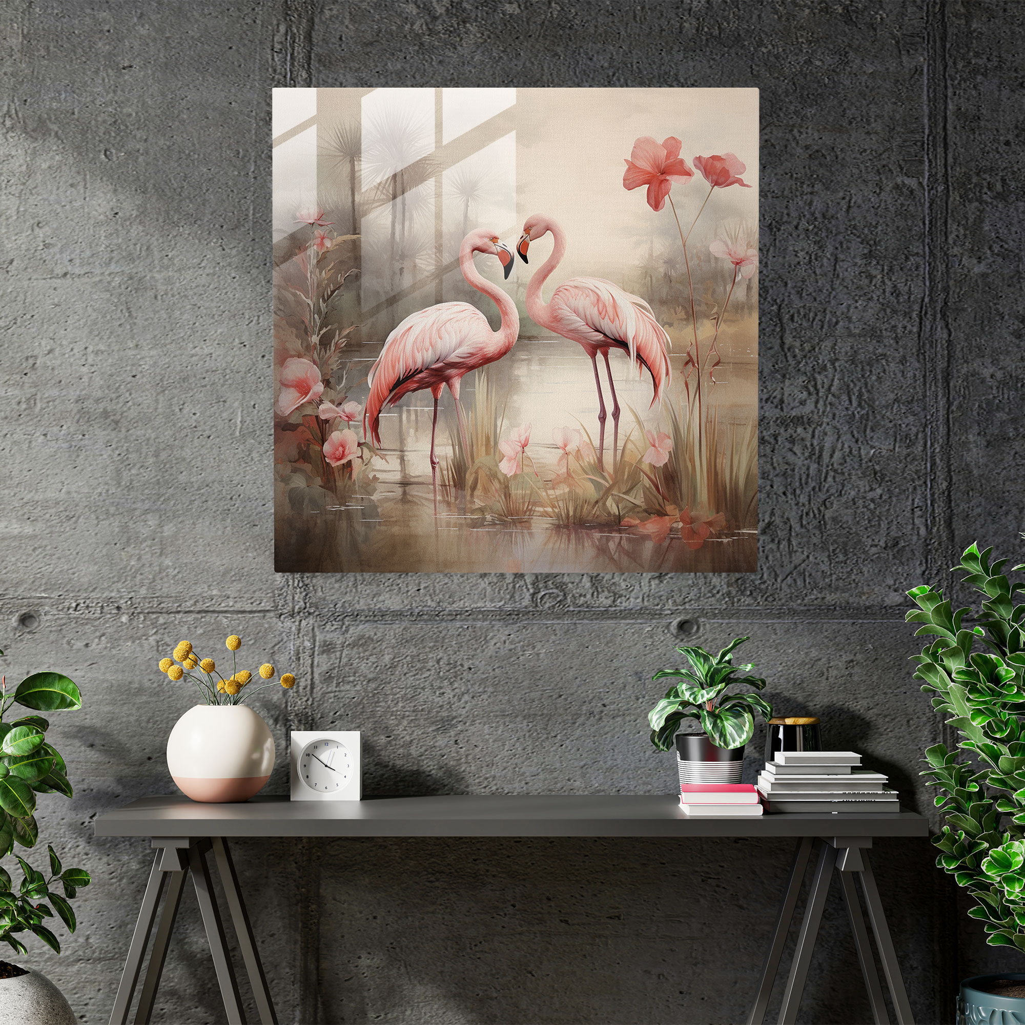 Vintage Flamingo Glass Print - Flamingo, Glass Wall Art, Home Decoration, Wall Decoration