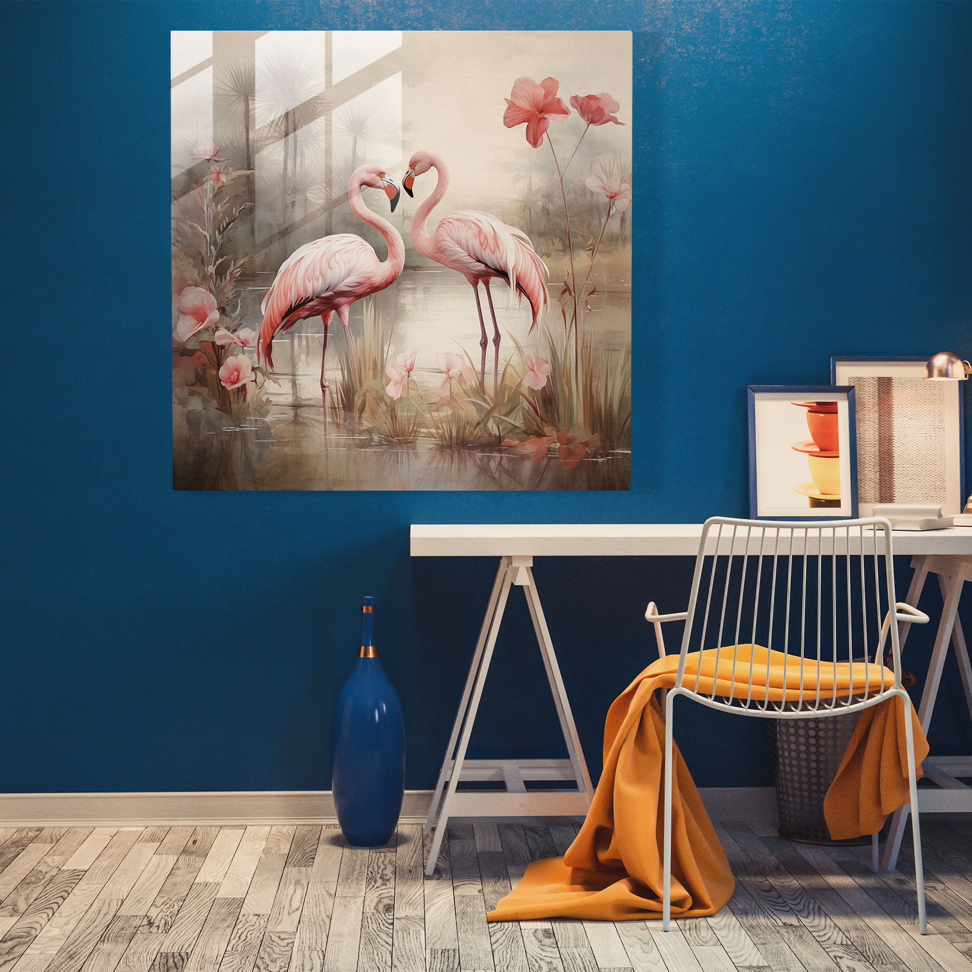 Vintage Flamingo Glass Print - Flamingo, Glass Wall Art, Home Decoration, Wall Decoration