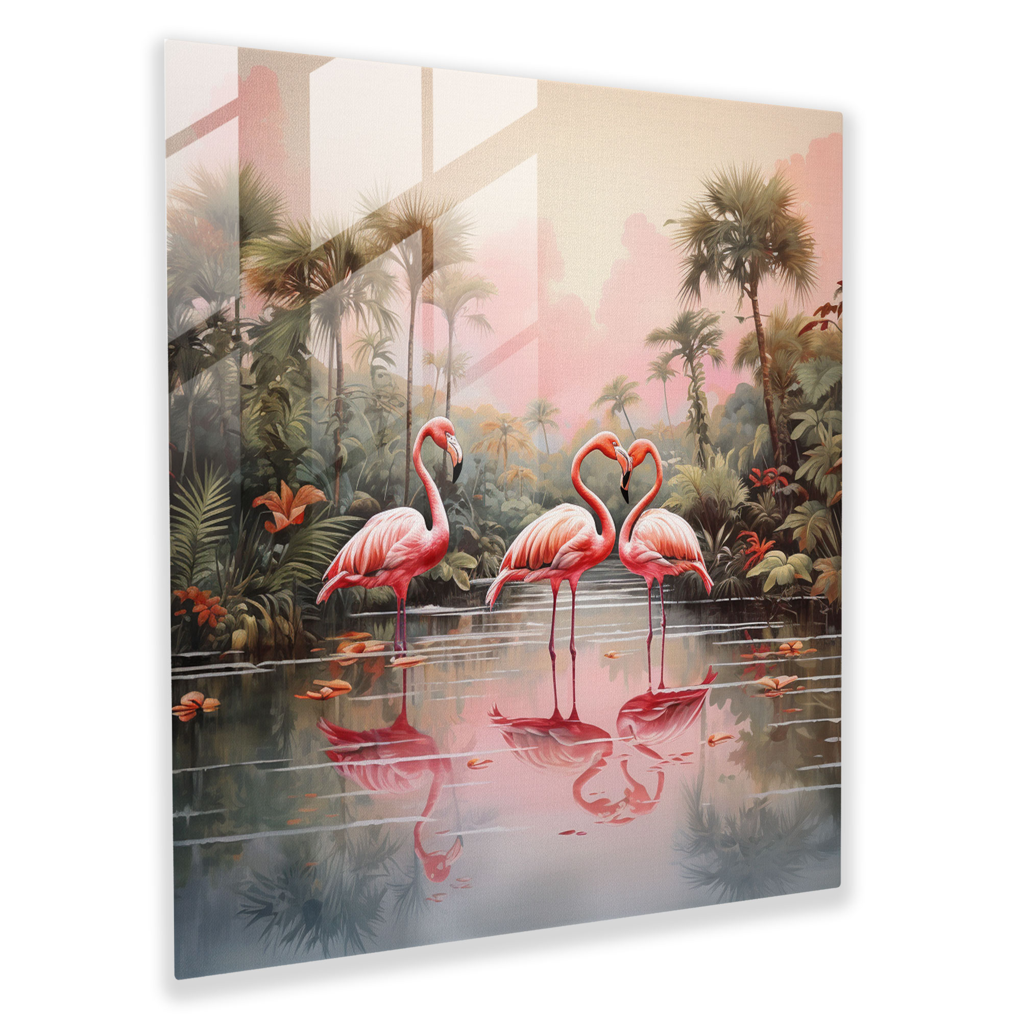 Pastel Flamingo Glass Print - Flamingo, Watercolor, Serene Lagoon, Flamingo