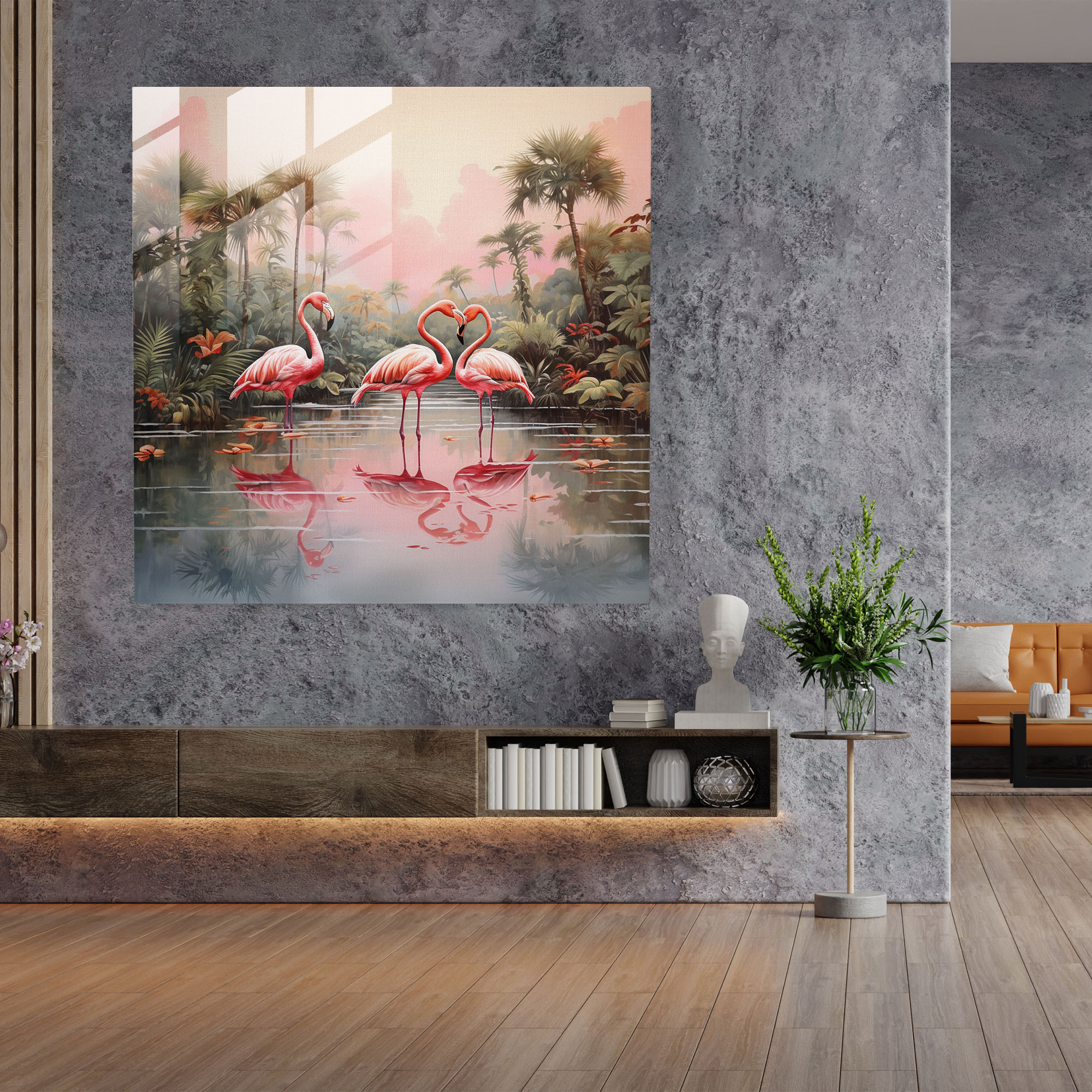 Pastel Flamingo Glass Print - Flamingo, Watercolor, Serene Lagoon, Flamingo