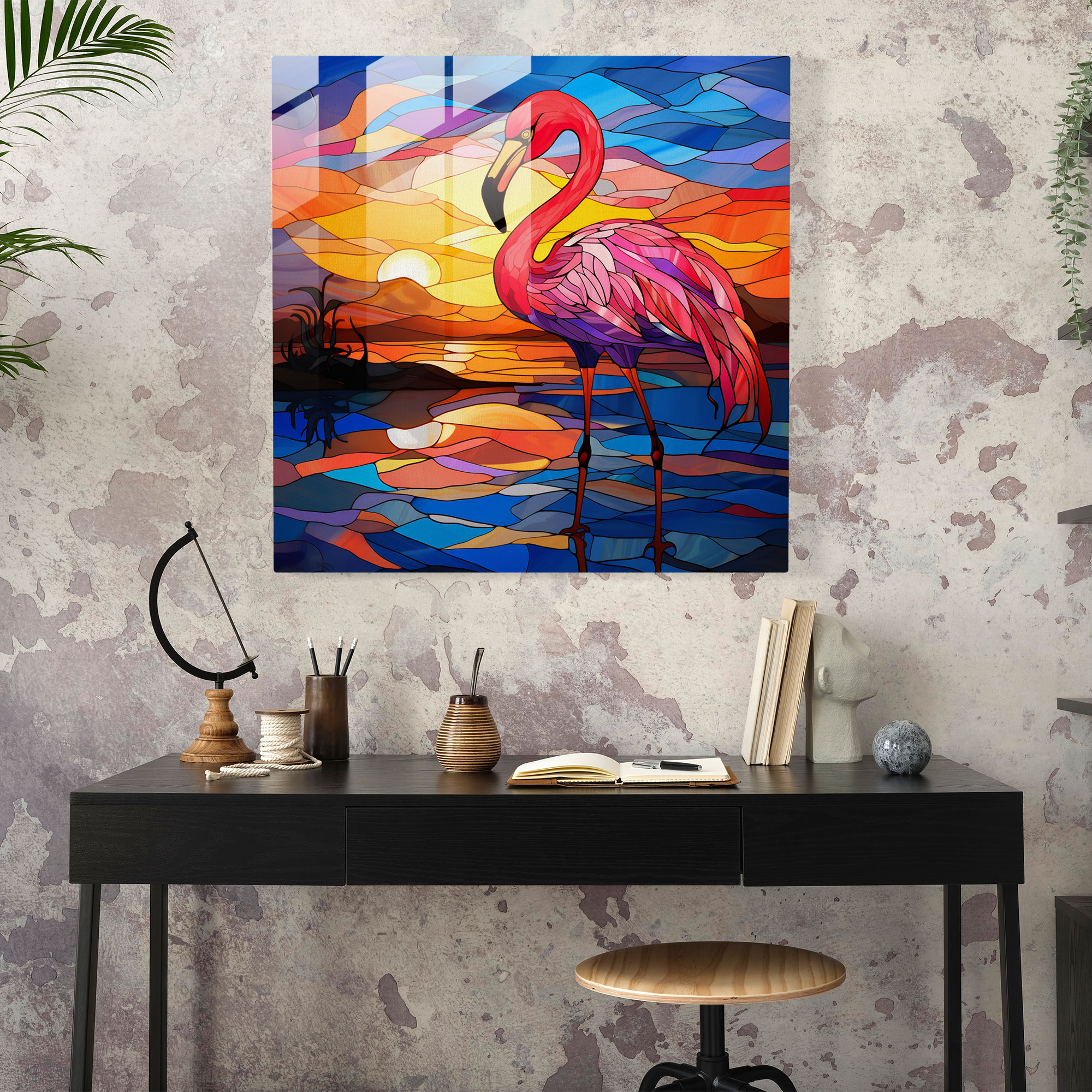 Gün Batımı Flamingo Cam Tablo - Flamingo Cam Tablo Ev Dekorasyonu