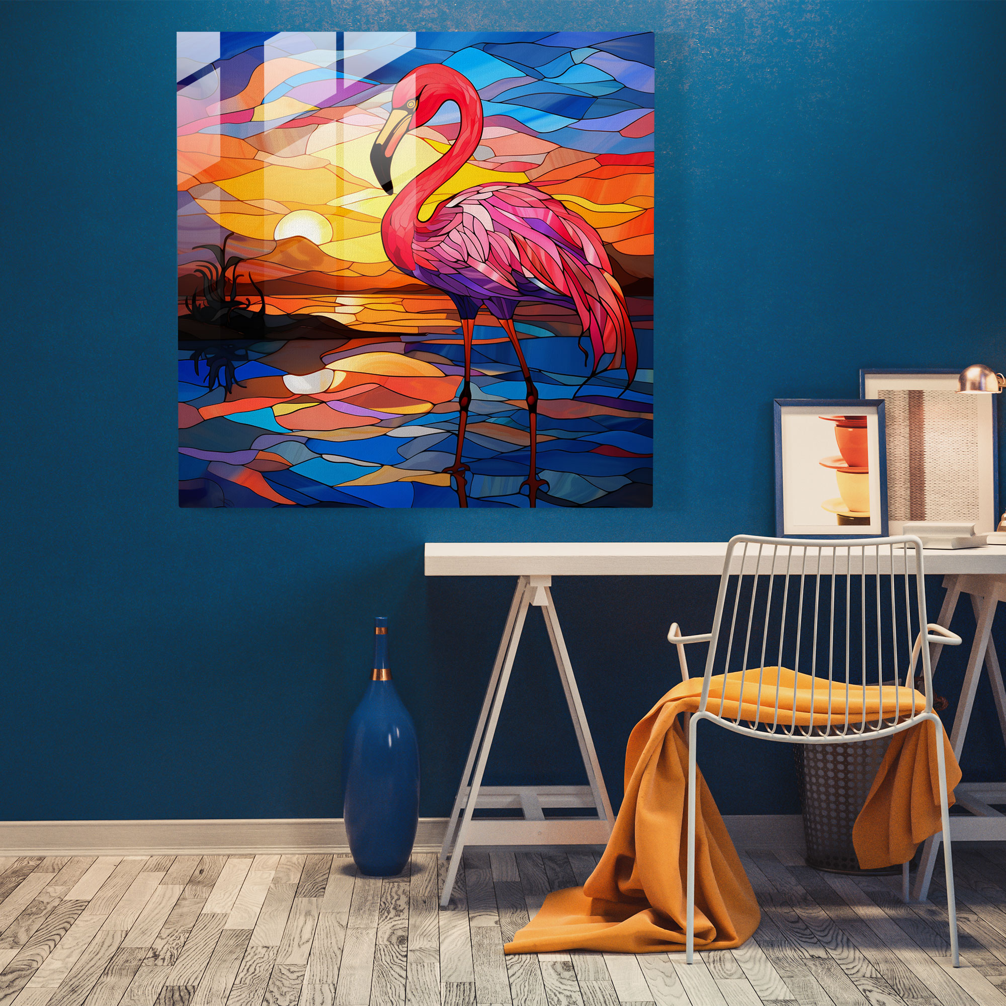Gün Batımı Flamingo Cam Tablo - Flamingo Cam Tablo Ev Dekorasyonu