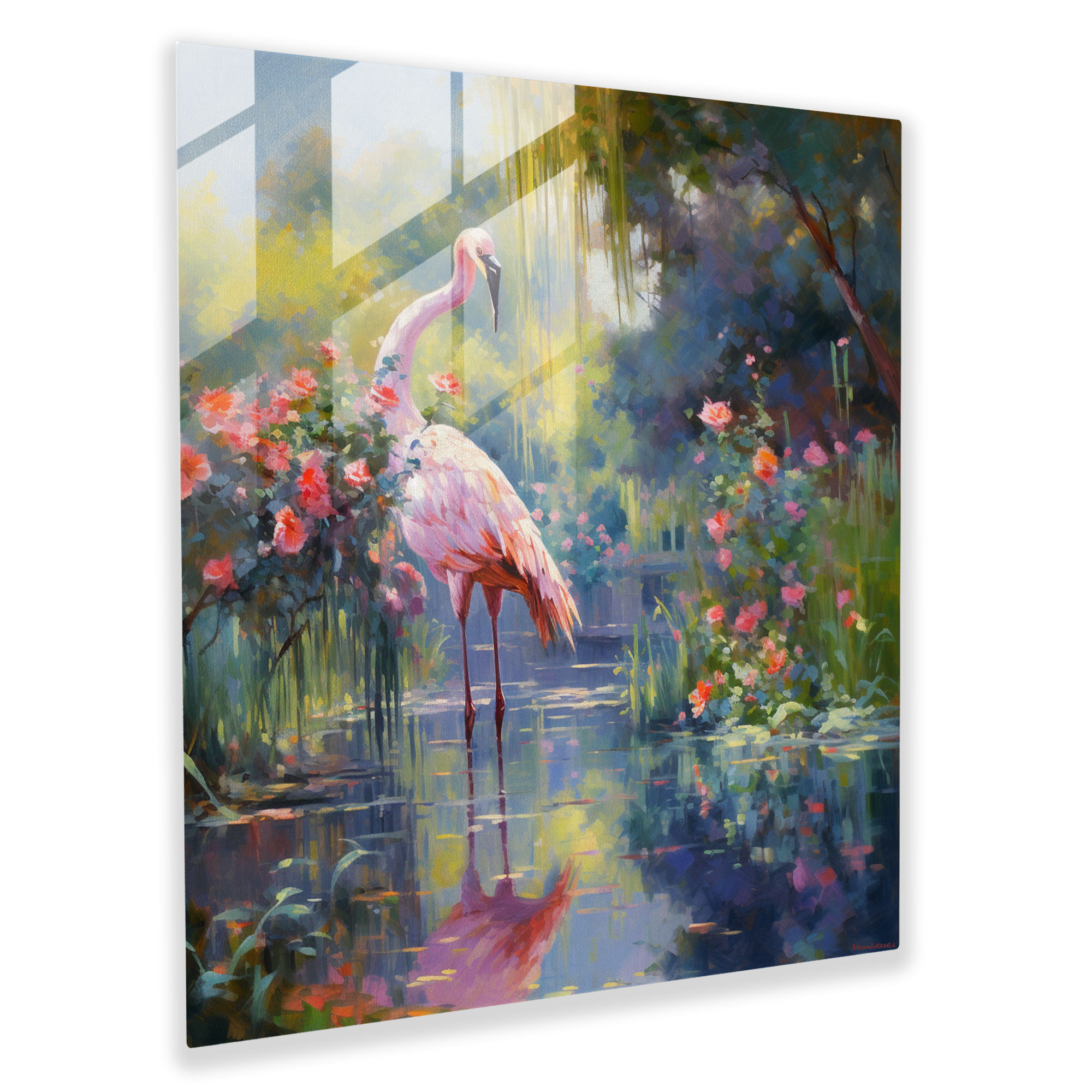 Lush Garden Flamingo Glass Print - Flamingo, Lush Garden, Glass Wall Art, Home Decoration