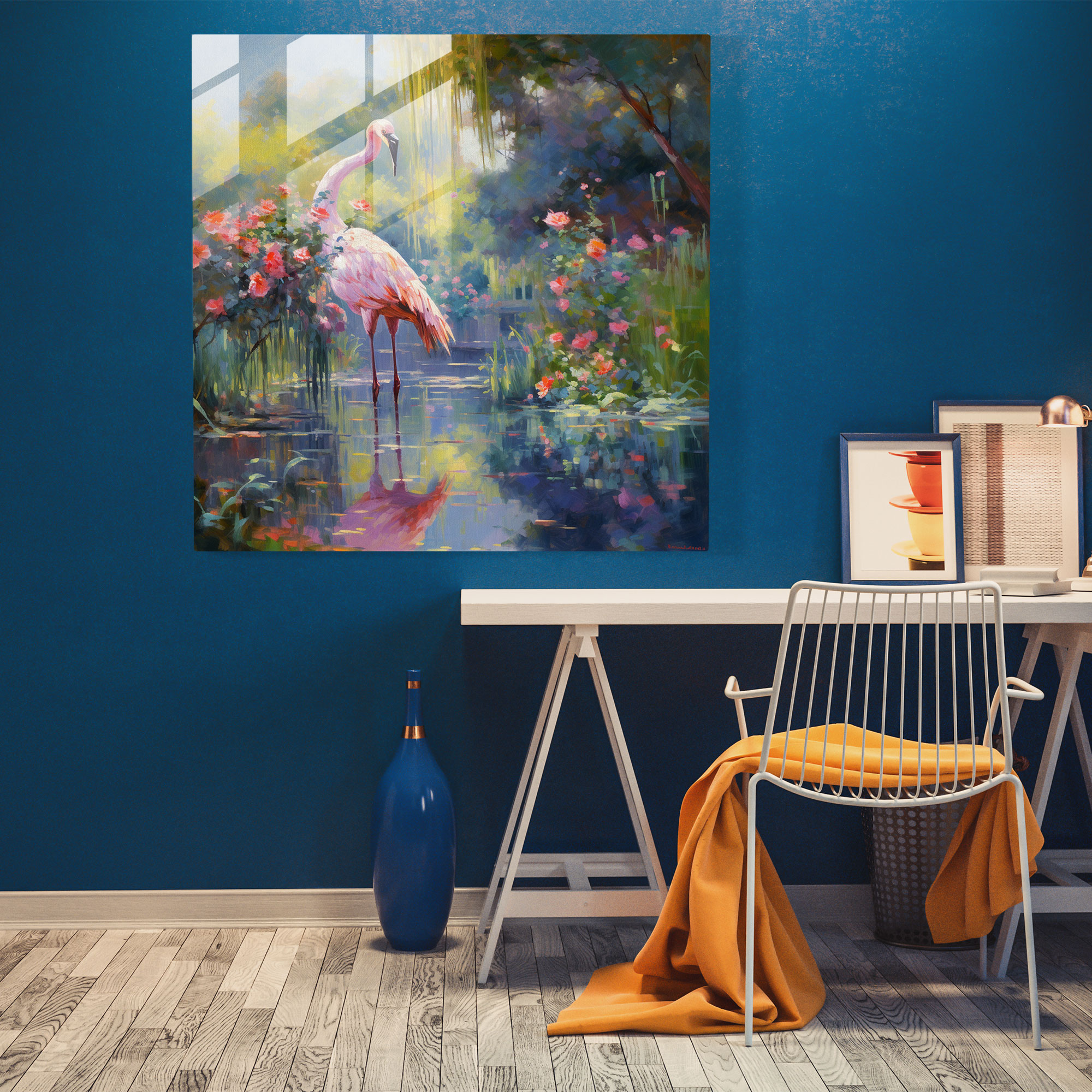 Lush Garden Flamingo Glass Print - Flamingo, Lush Garden, Glass Wall Art, Home Decoration
