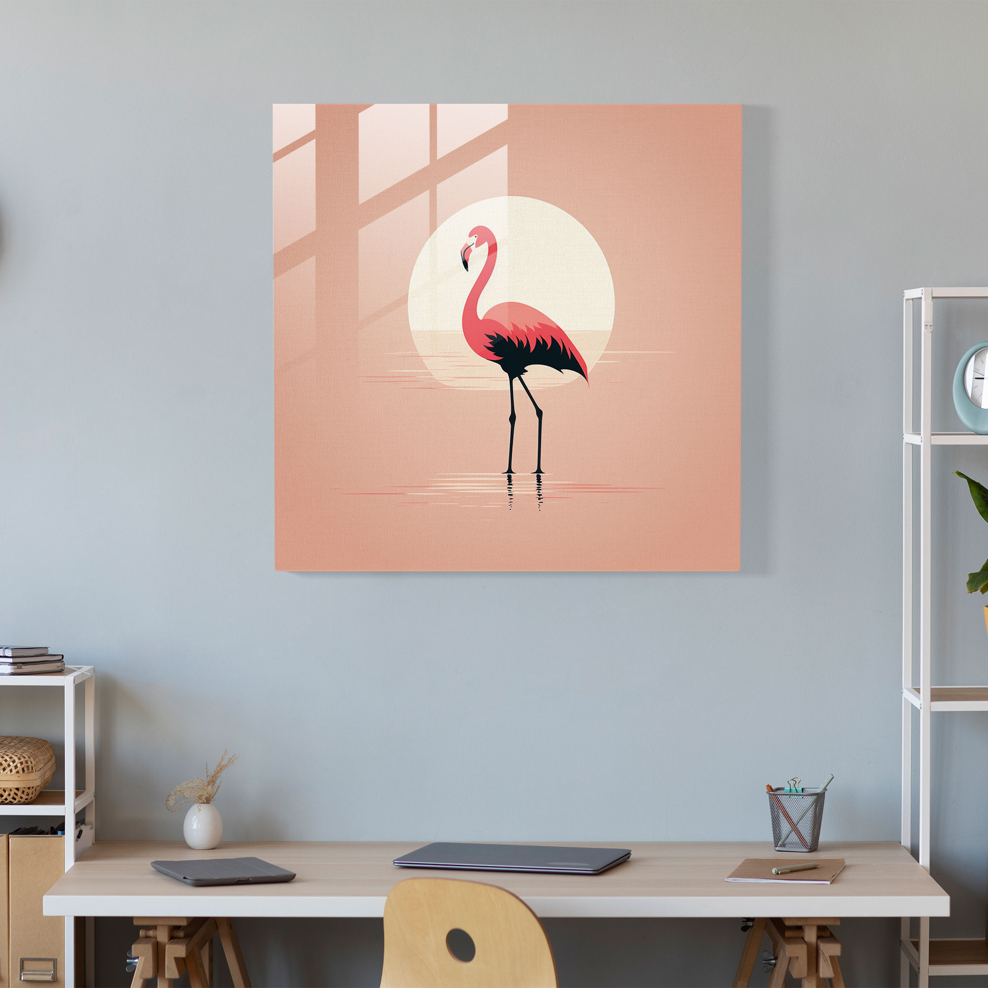 Elegant Silhouette Flamingo Glass Print - Flamingo, Clean Lines, Flamingo, Glass Print