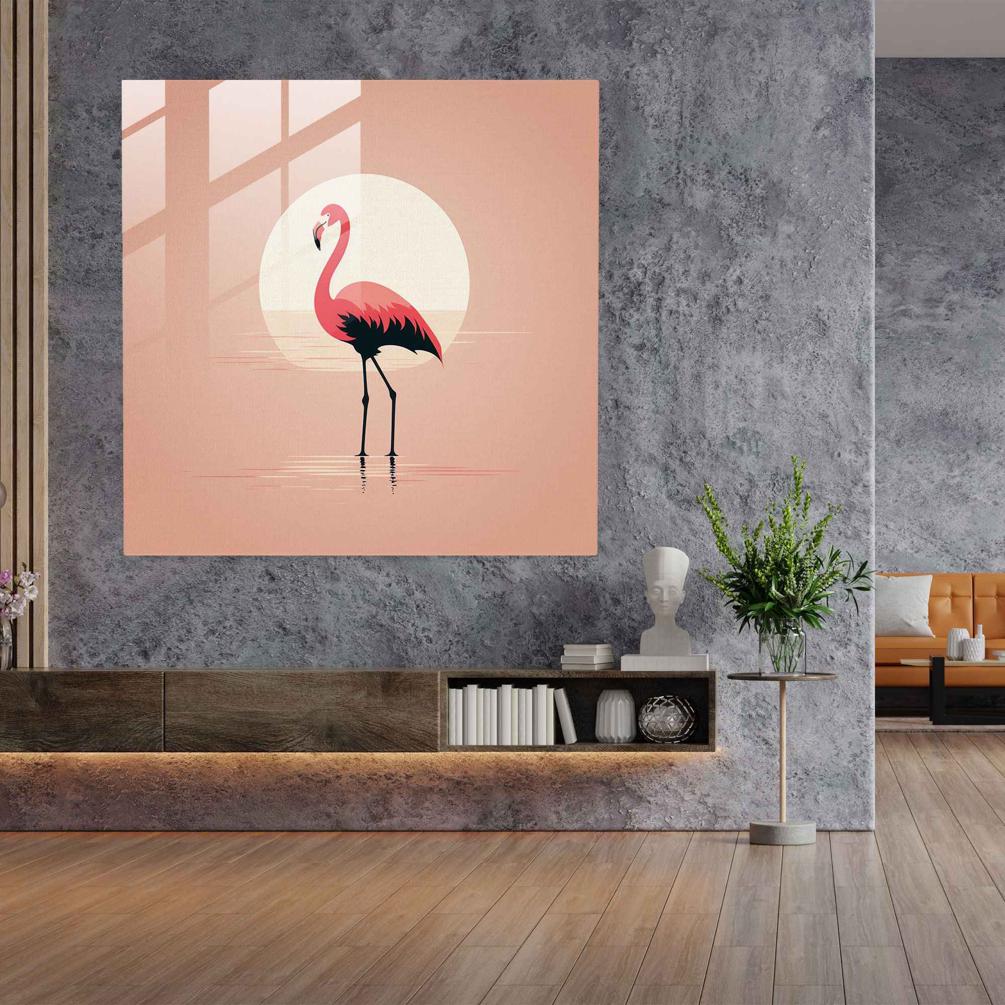 Elegant Silhouette Flamingo Glass Print - Flamingo, Clean Lines, Flamingo, Glass Print