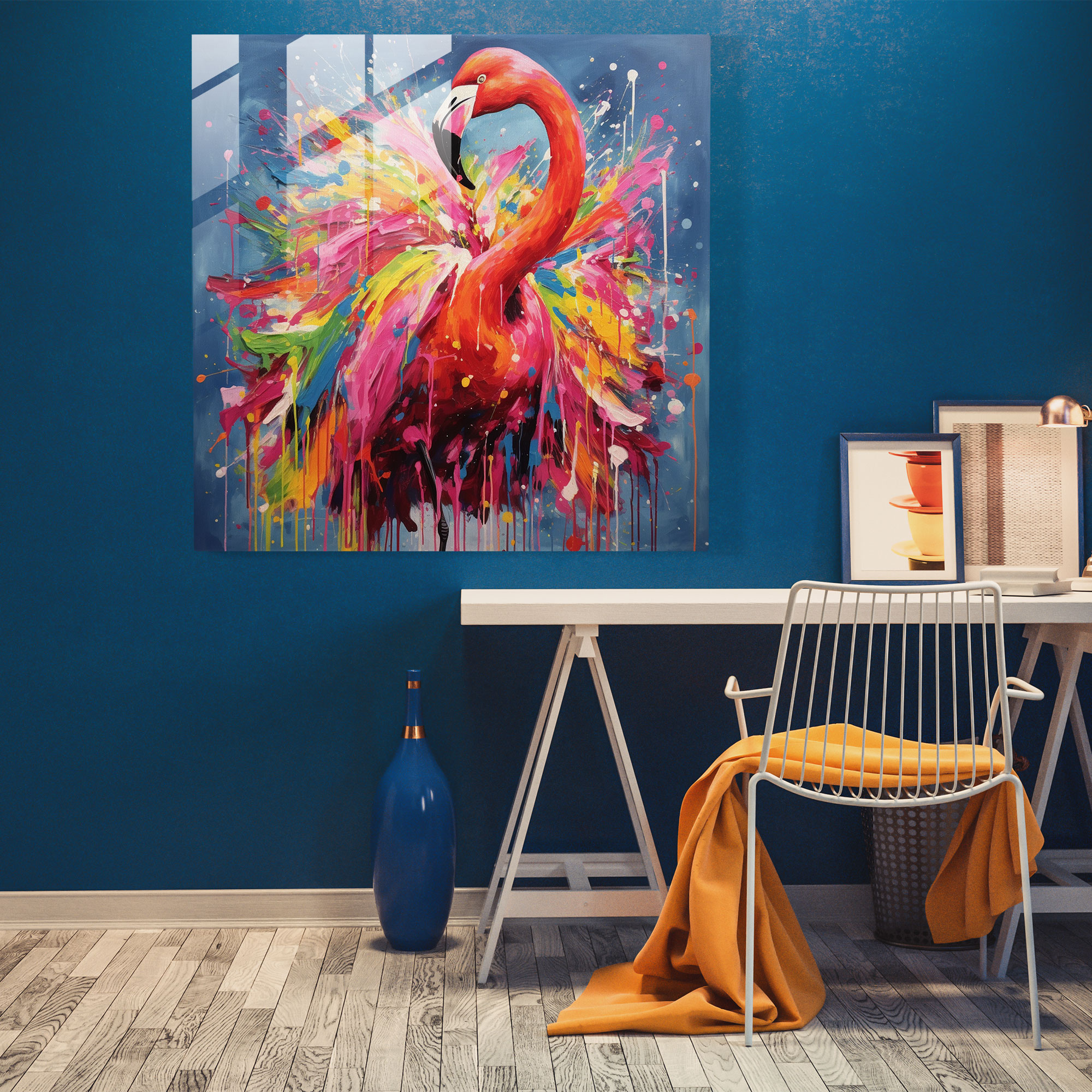Abstract Flamboyant Flamingo Glass Print - Flamingo, Wall Decoration, Flamboyant, Abstract Painting