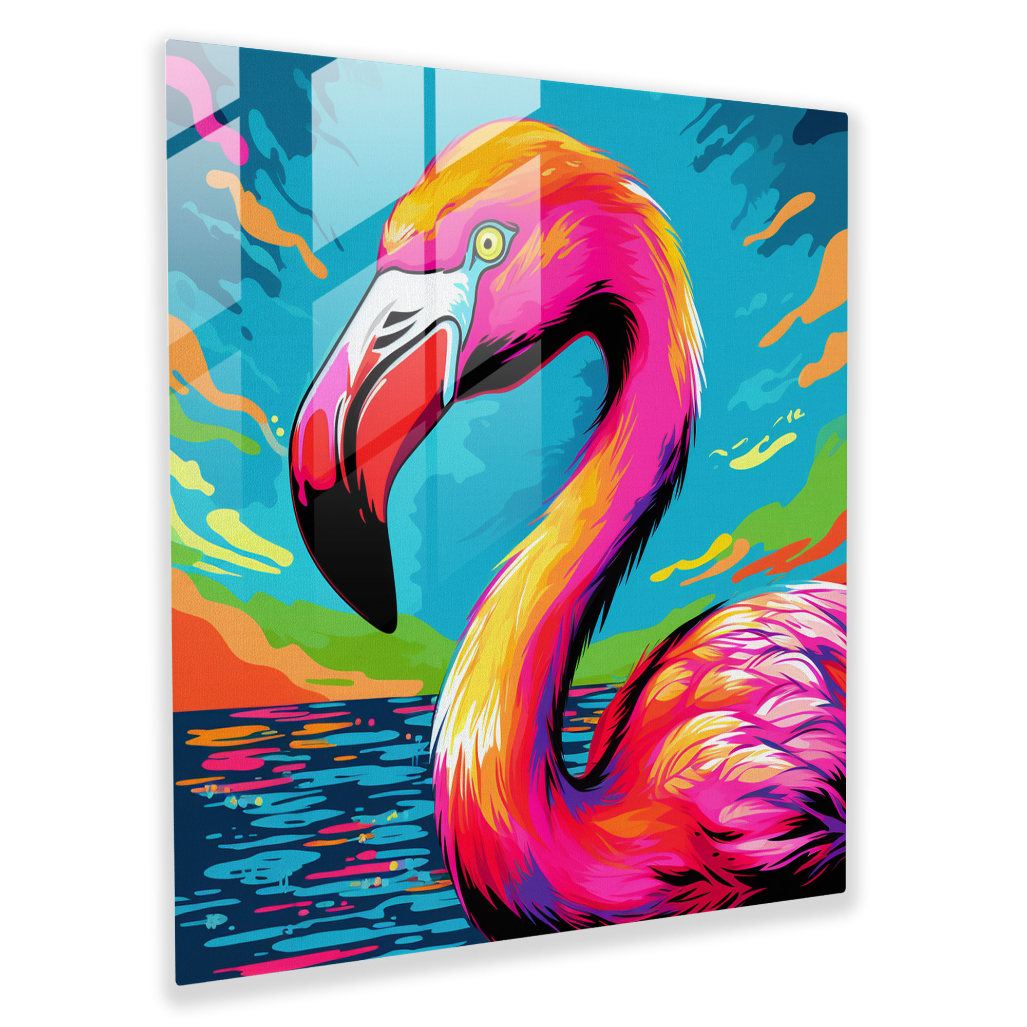 Pop Art Flamingo Glass Print - Flamingo, Modern Art, Retro-Inspired, Wall Decoration