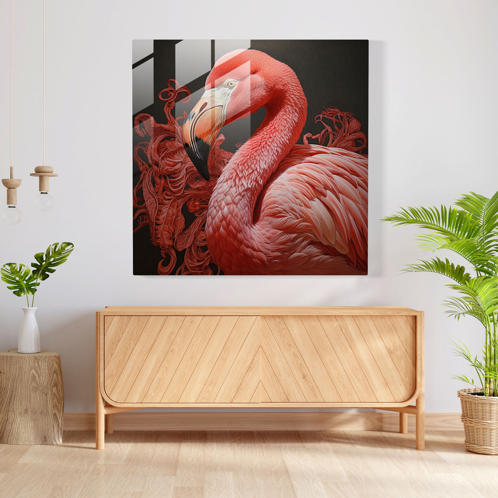 Flamingo Reflection Glass Print - Flamingo, Glass Print, Home Decoration, Glass Art