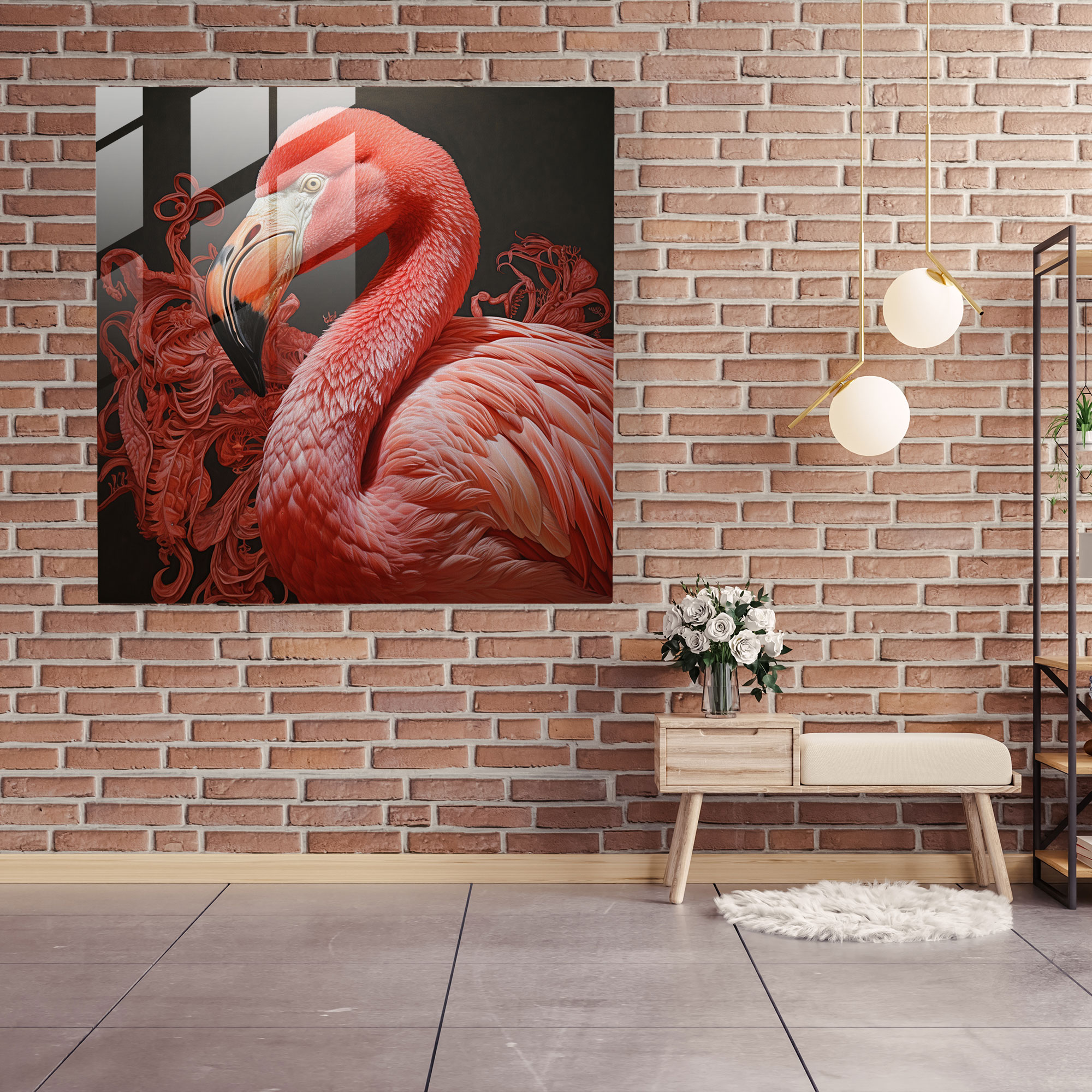 Flamingo Reflection Glass Print - Flamingo, Glass Print, Home Decoration, Glass Art