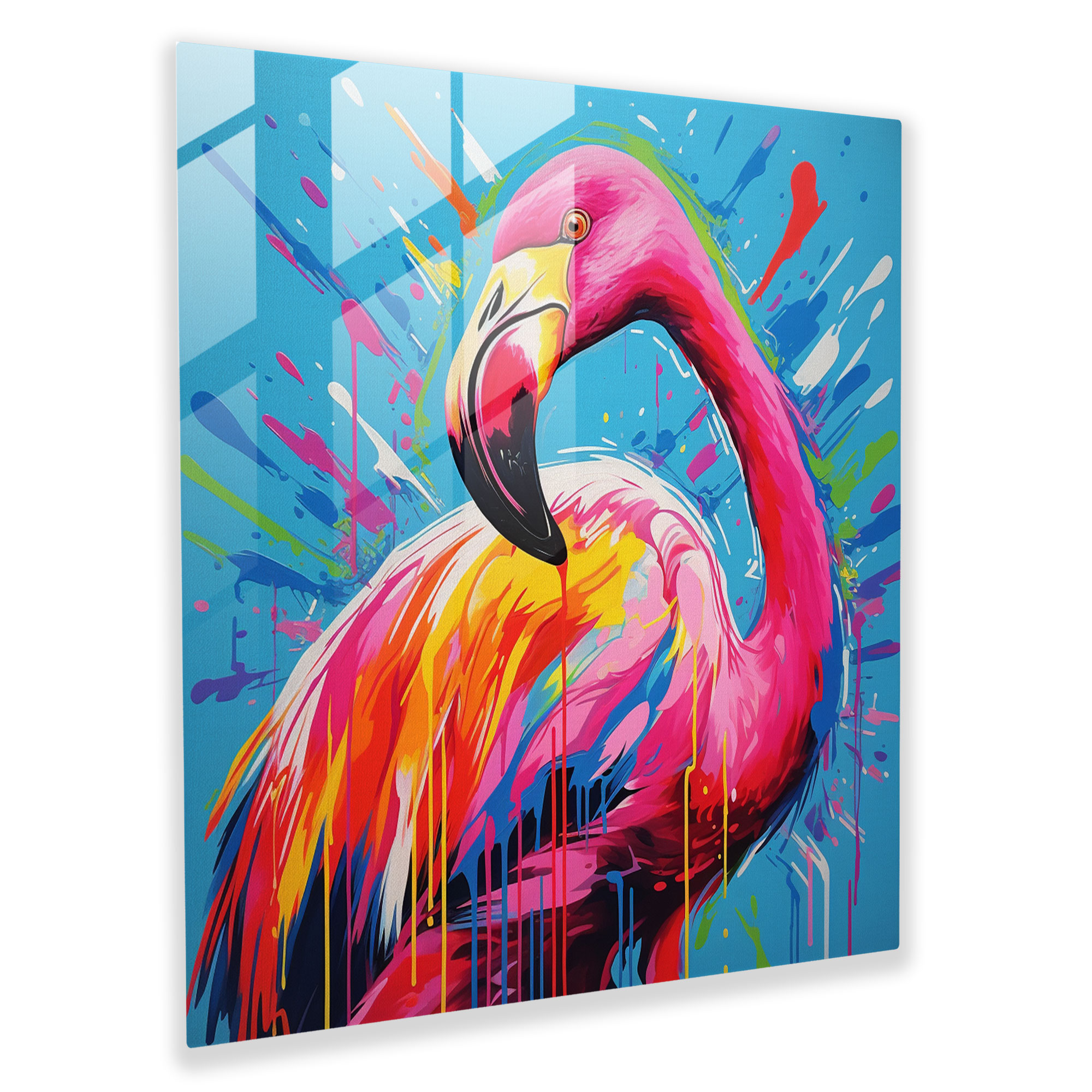 Flamingo Pop Sensation Cam Tablo - Flamingo Duvar Dekorasyonu Pop Sanatı İlhamlı Sanat Eseri Cam Sanat