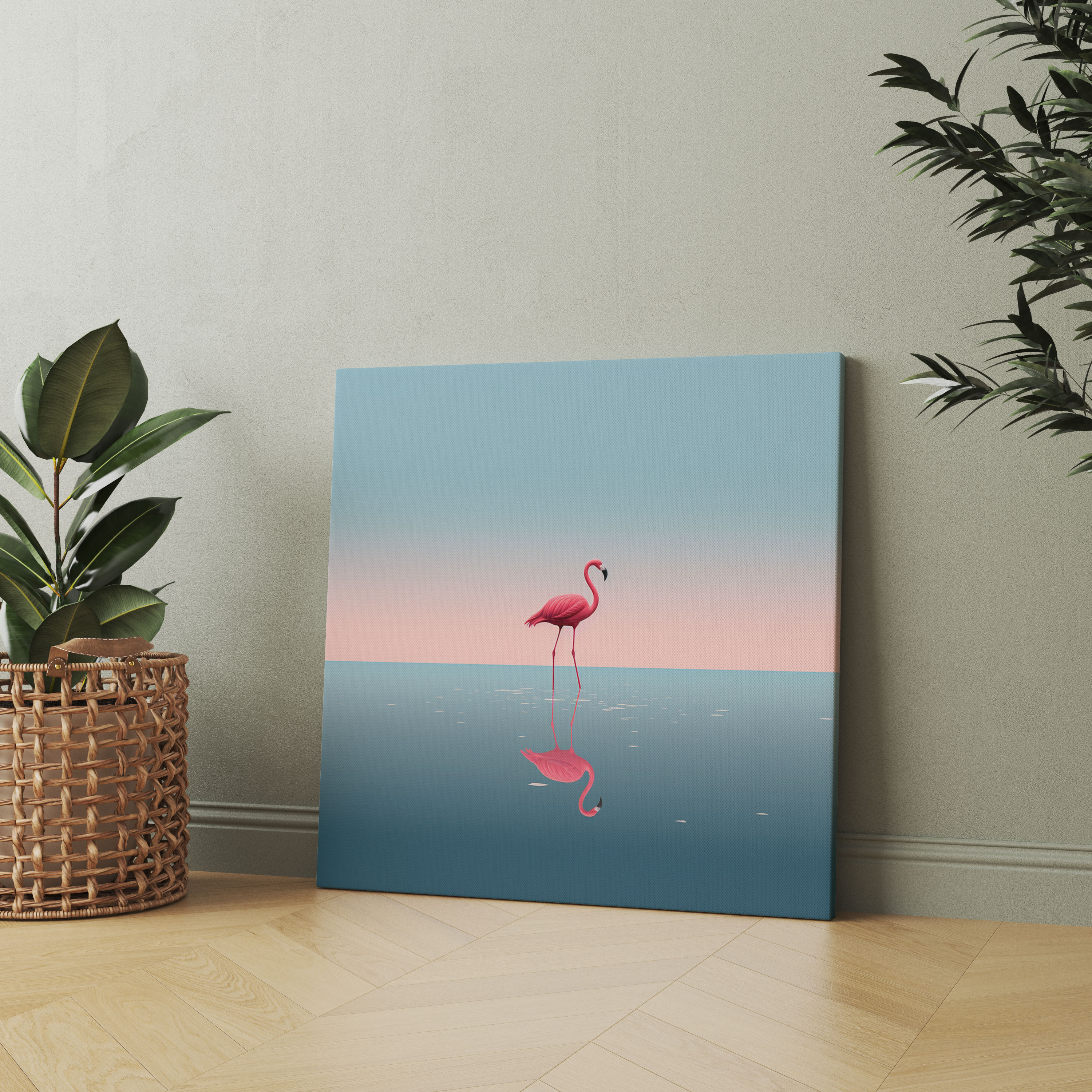 Serene Flamingo Canvas Print - Flamingo, Wall Decoration, Canvas Print, Minimalist