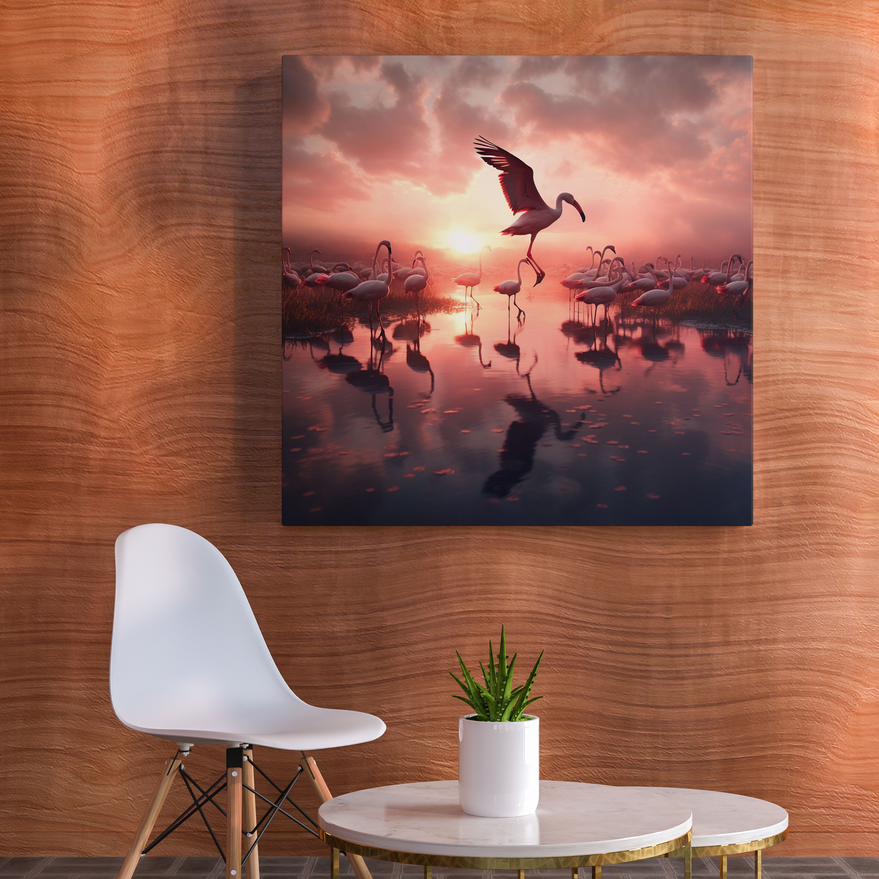 Flamingo Sunrise Canvas Print - Flamingo, Home Decoration, Flamingo, Flamingo Sunrise