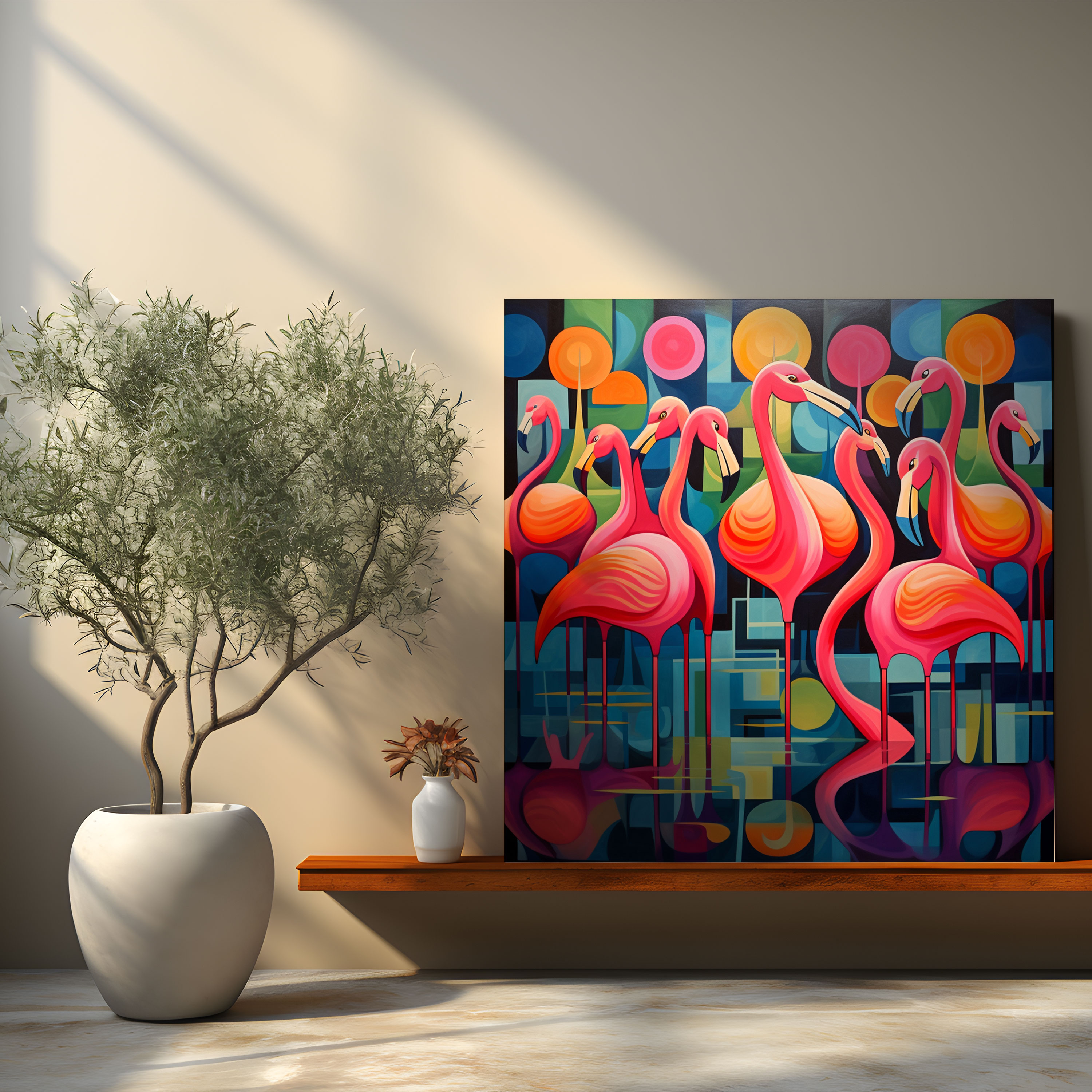 Geometric Flamingo Canvas Print - Flamingo, Flamingo, Canvas Wall Art, Geometric Design