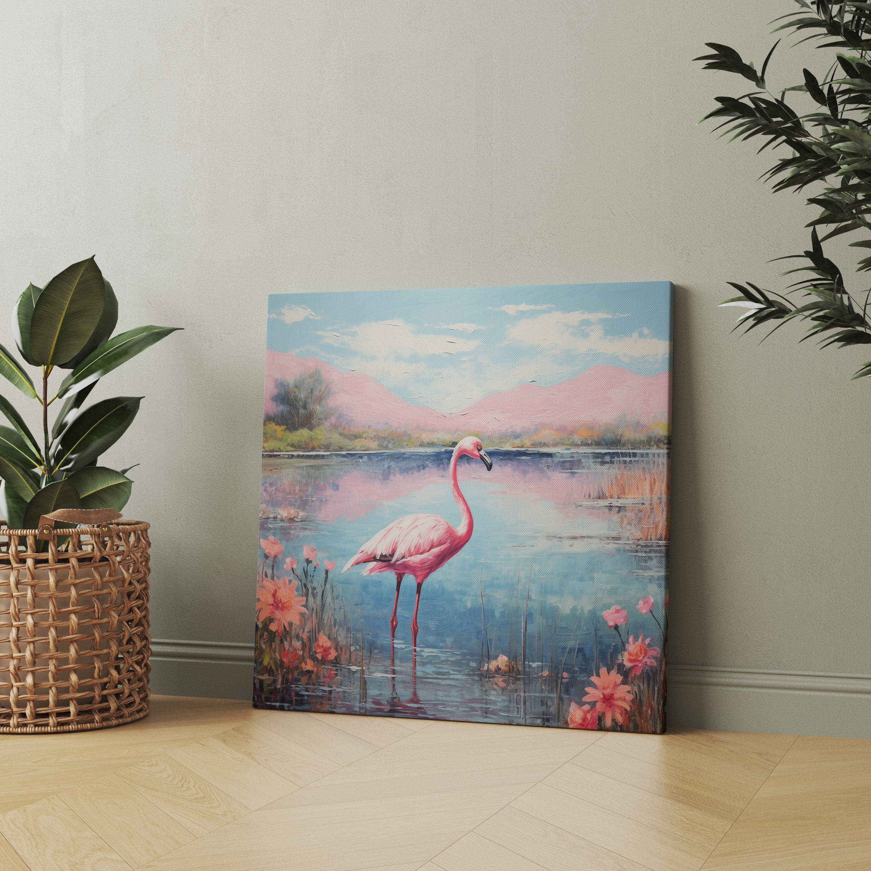 Impressionistic Flamingo Canvas Print - Flamingo, Impressionistic Painting, Flamingo, Serene Landscape
