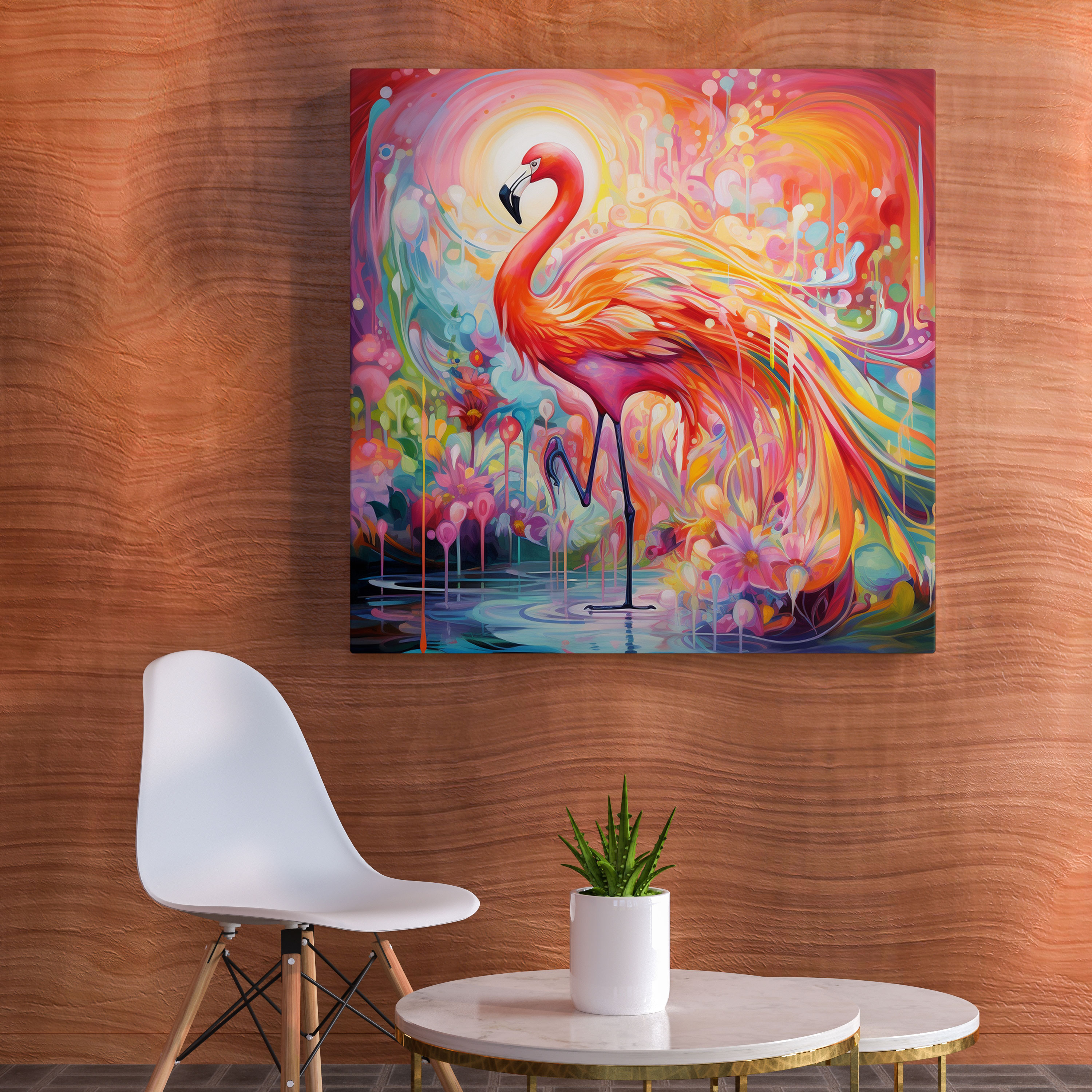 Renkli Soyut Duvar Sanatı - Flamingo Kanvas Tablo - Ev Dekorasyonu