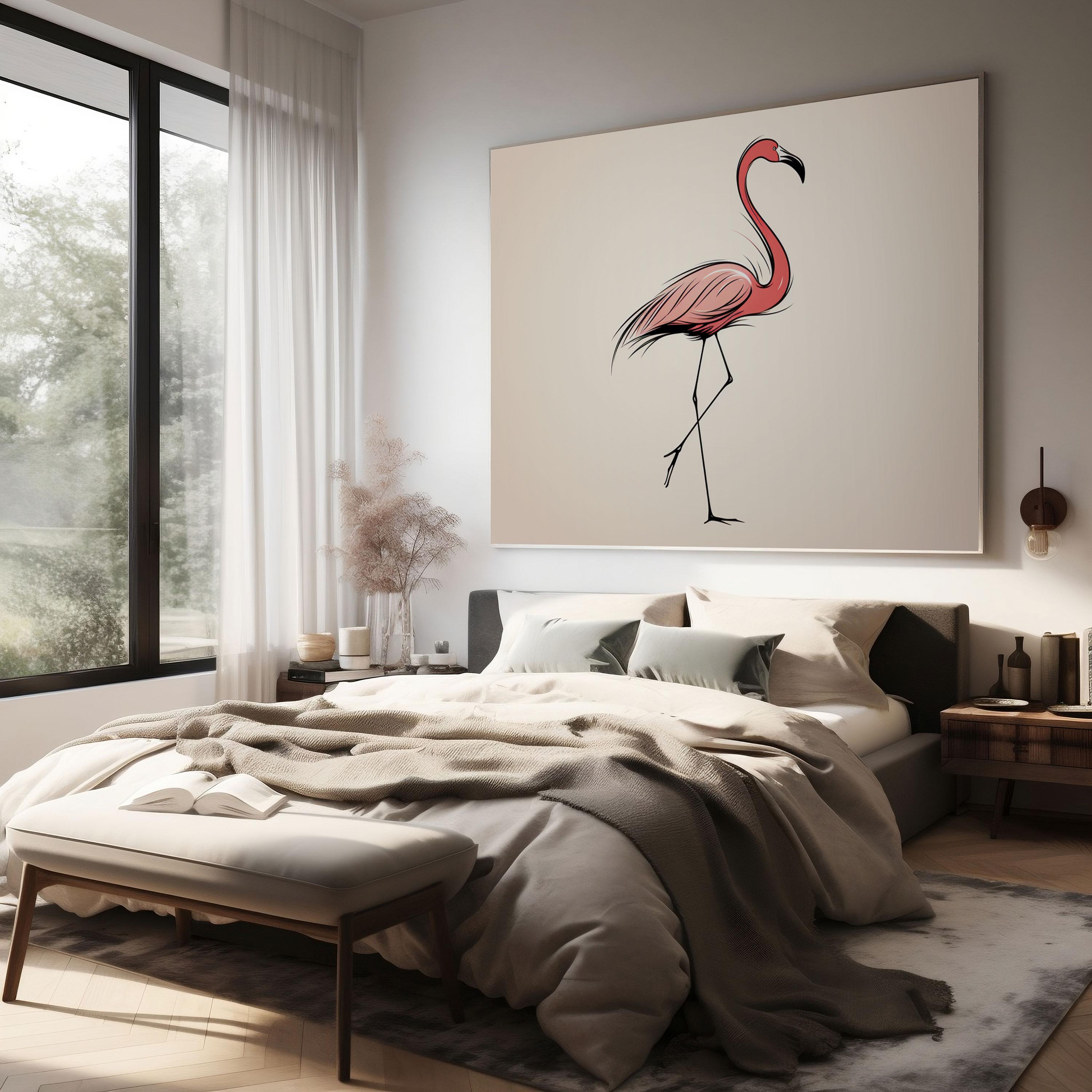 Flamingo Canvas Print - Minimalist Wall Art - Flamingo, Home Decoration, Single Line Drawing, Flamingo