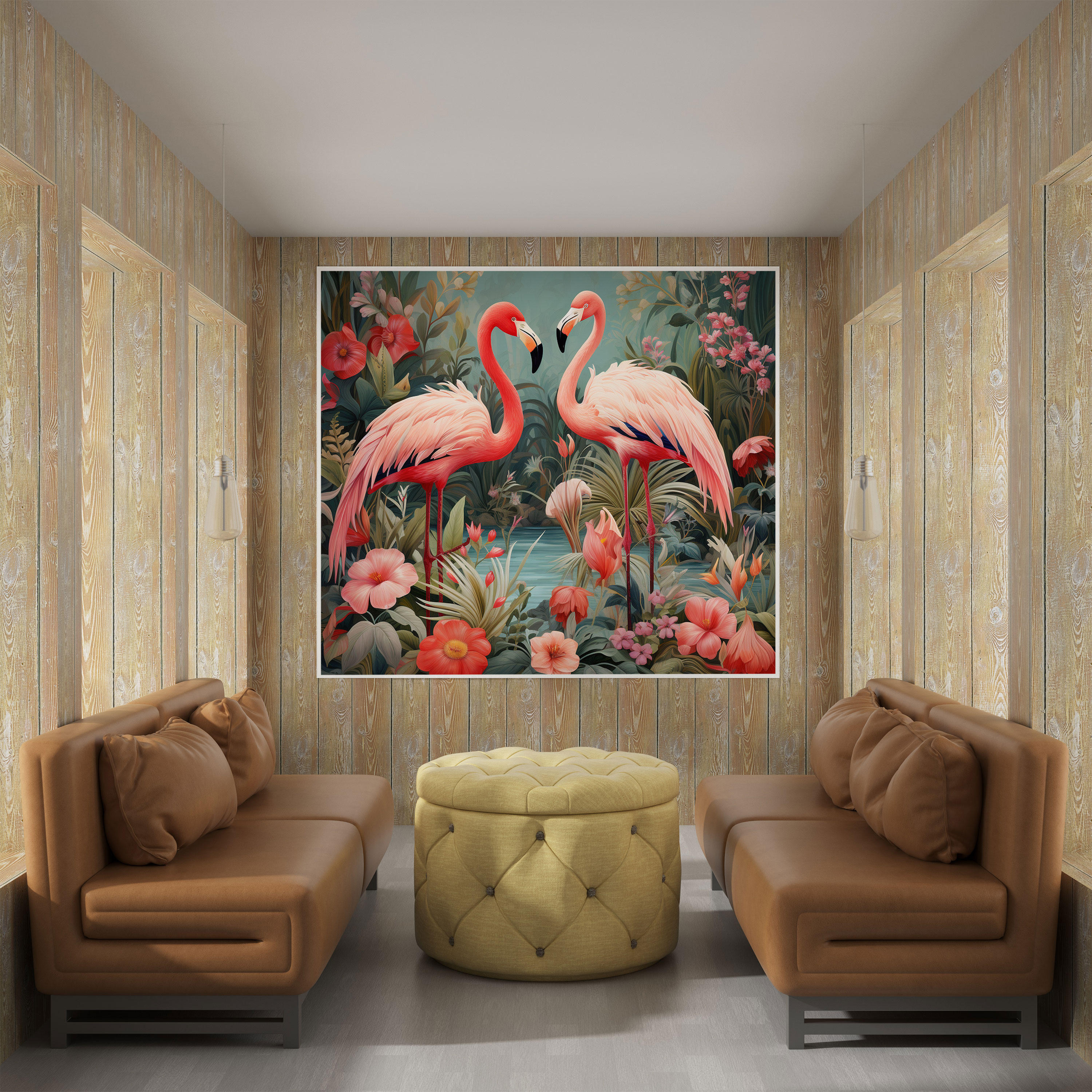 Flamingo Wall Decoration - Flamingo, Canvas Wall Art, Playful, Flowers