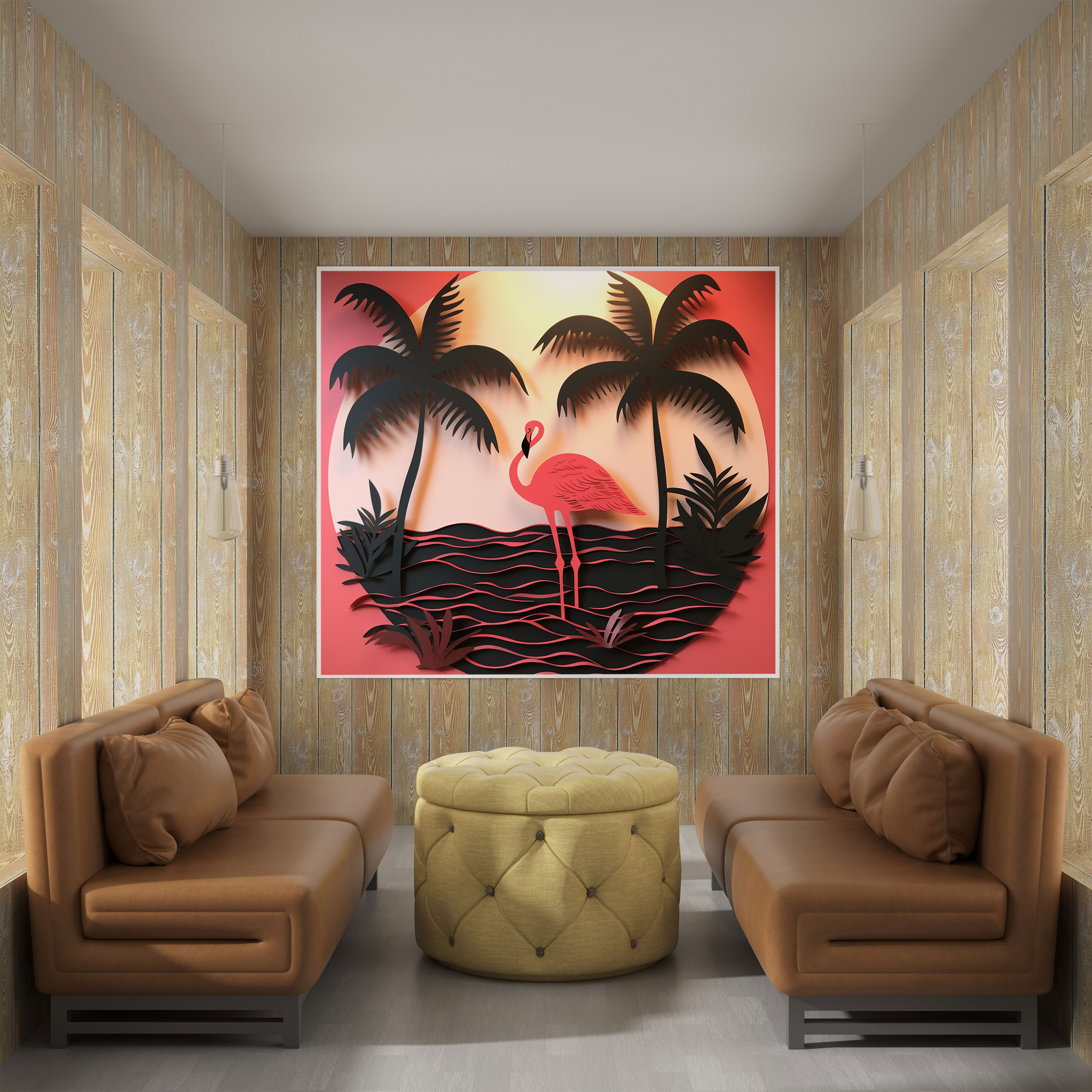 Flamingo Canvas Print - Flamingo, Palm Leaves, Home Decoration, Canvas