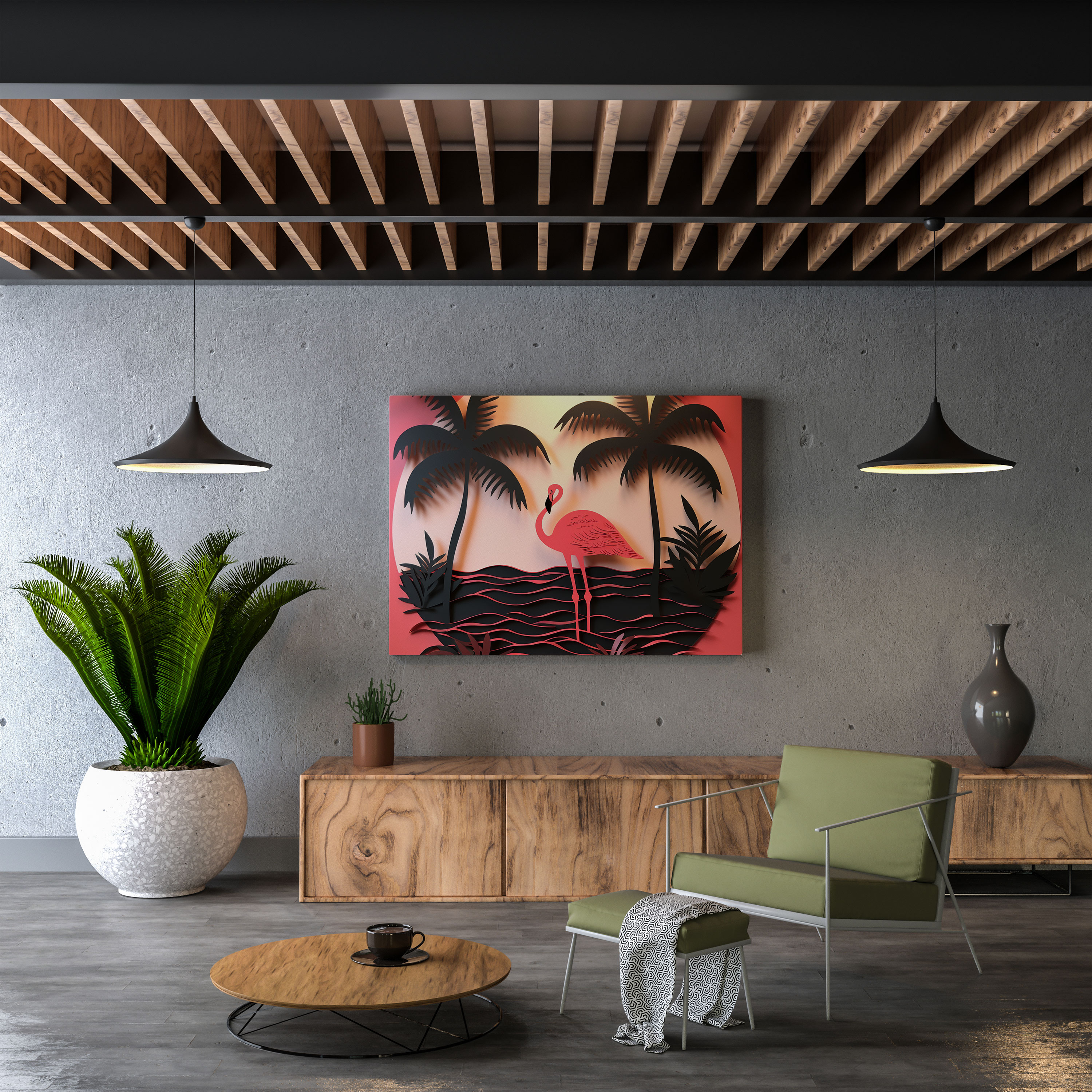 Flamingo Canvas Print - Flamingo, Palm Leaves, Home Decoration, Canvas