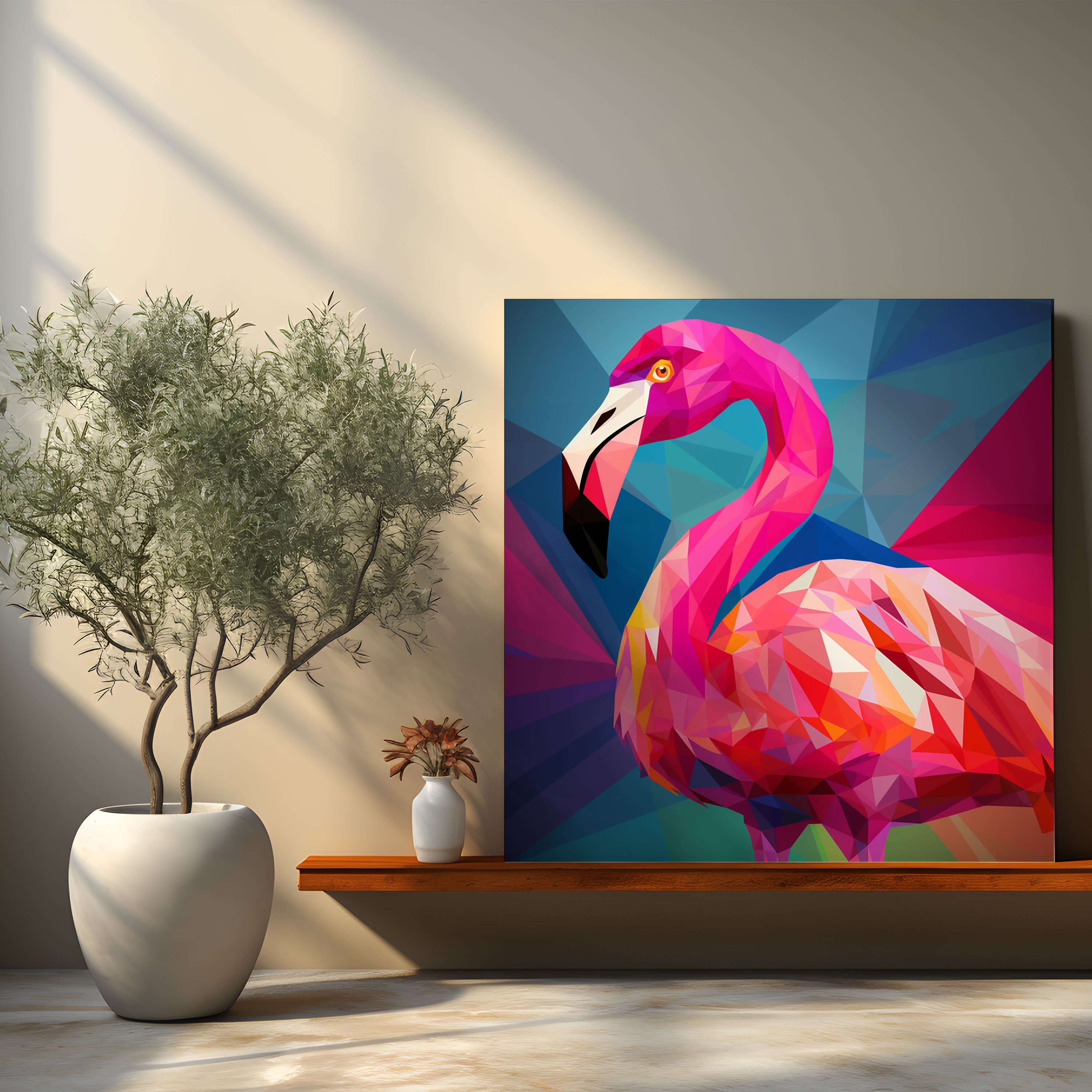 Flamingo Wall Art - Flamingo, Bold Lines, Geometric Design, Canvas Wall Art