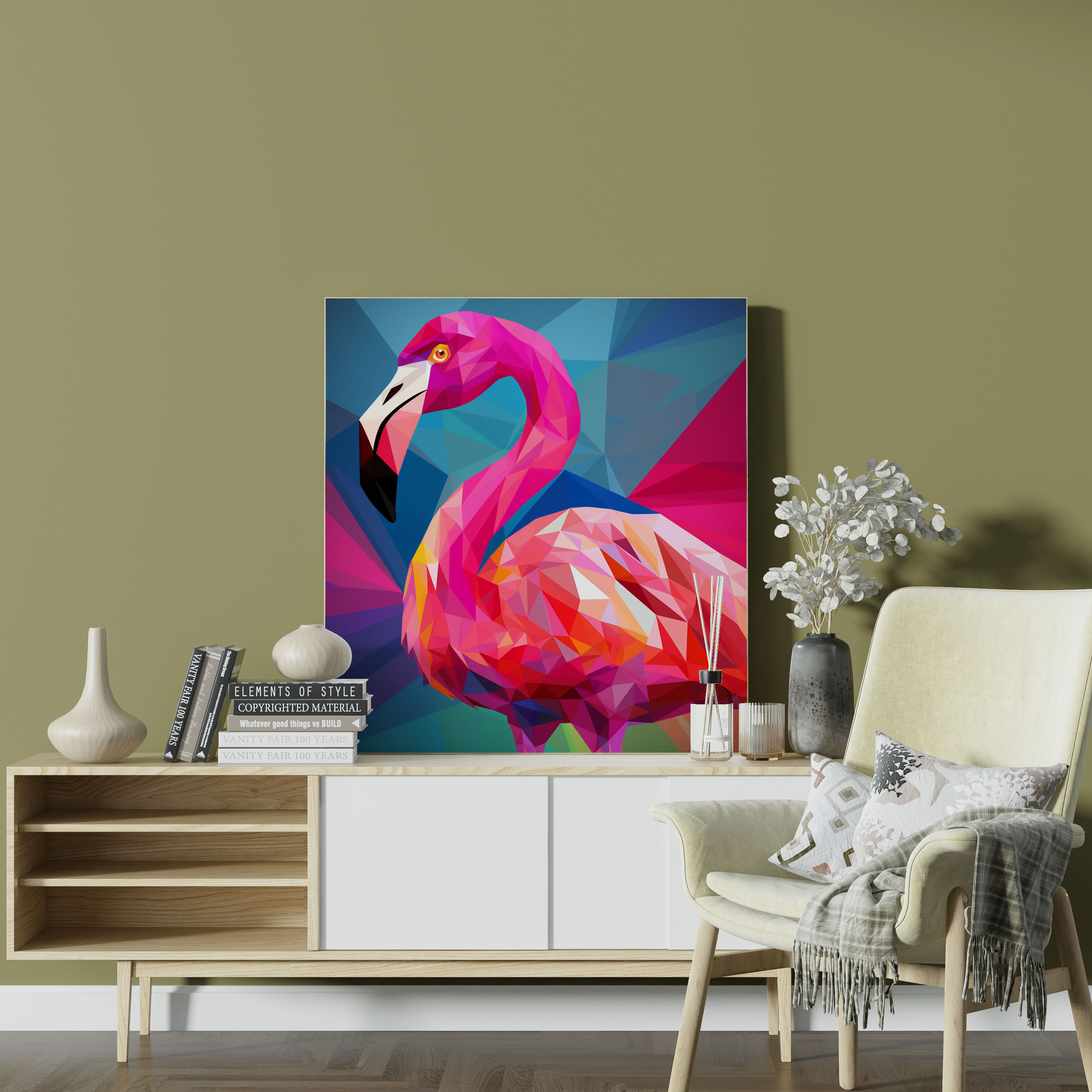 Flamingo Wall Art - Flamingo, Bold Lines, Geometric Design, Canvas Wall Art