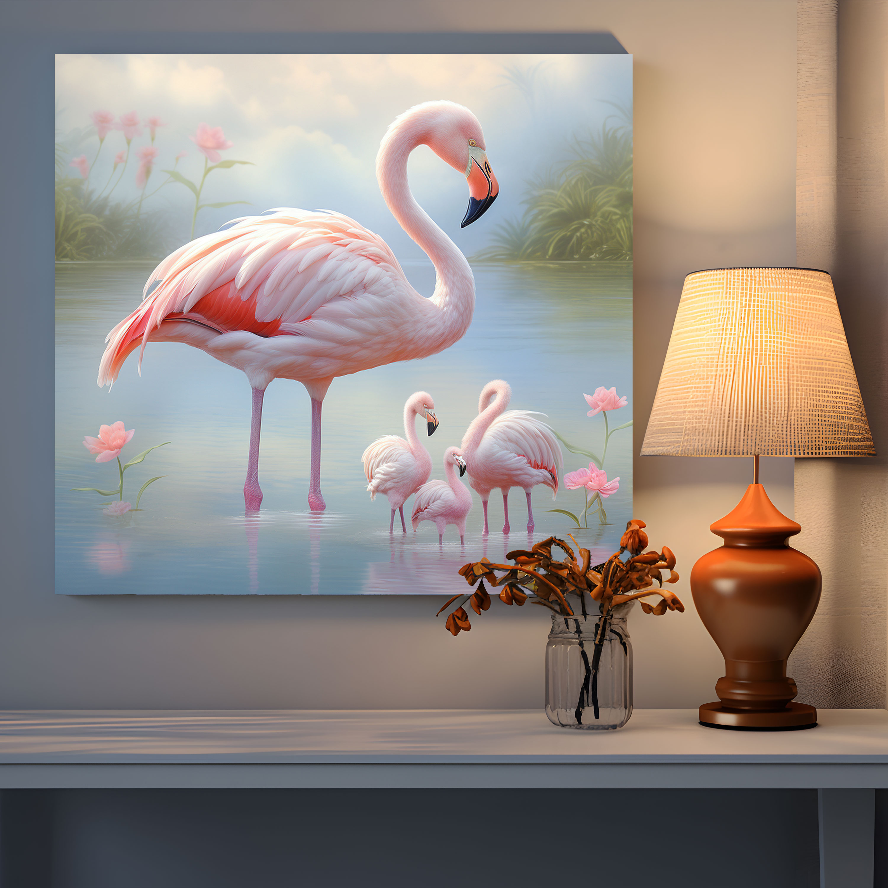 Adorable Flamingo Family Canvas Print - Flamingo, Flamingo, Wall Decoration, Adorable