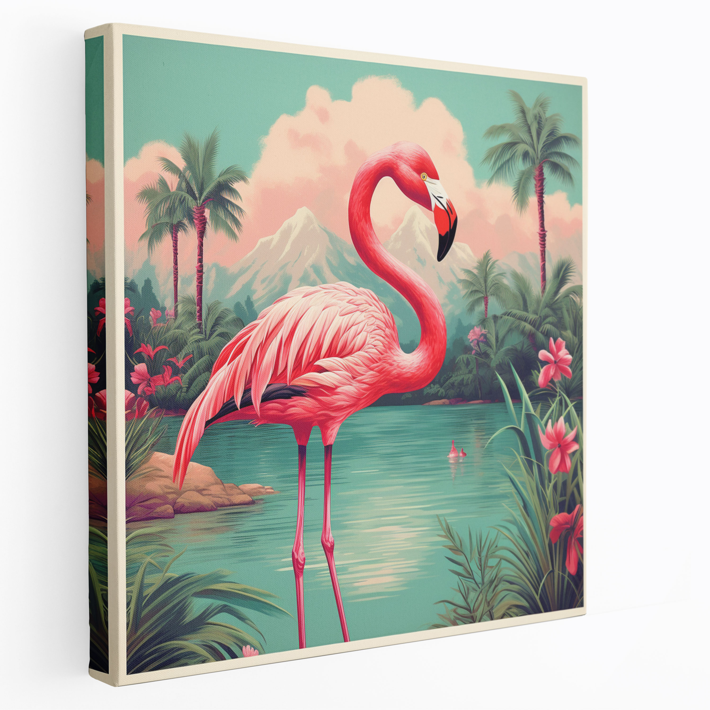 Retro Flamingo Canvas Print - Flamingo, Canvas Wall Art, Retro, Home Decoration