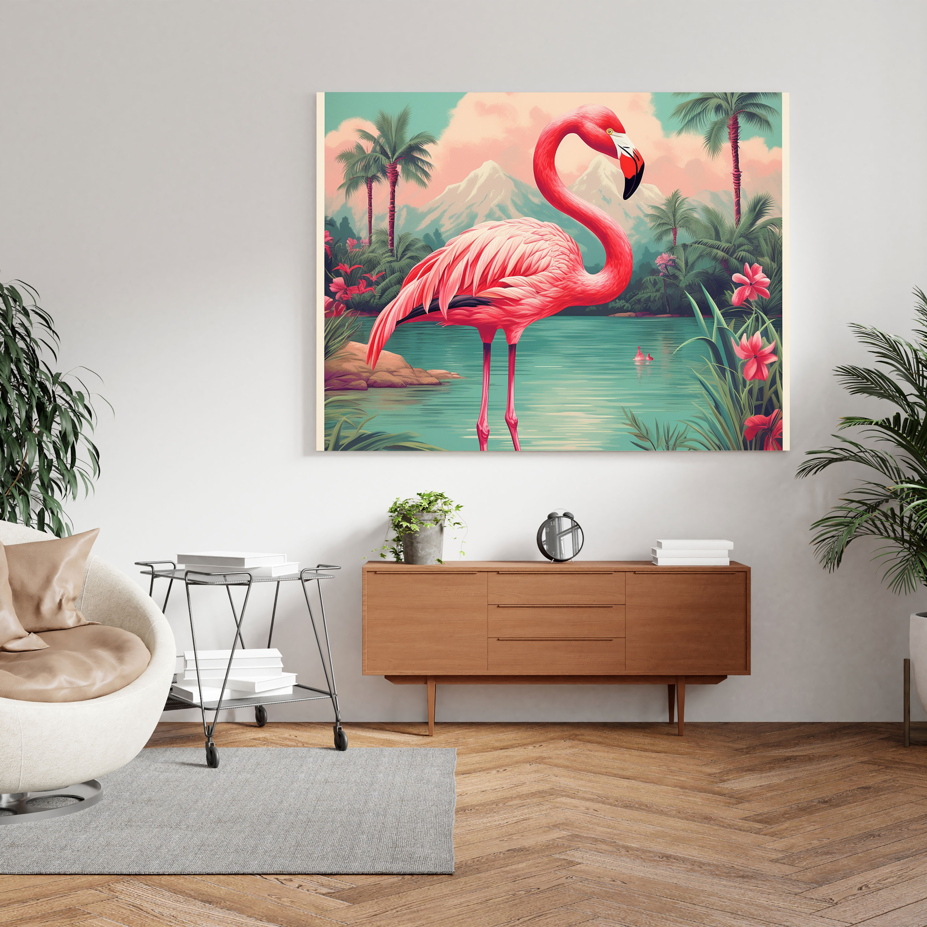 Retro Flamingo Canvas Print - Flamingo, Canvas Wall Art, Retro, Home Decoration