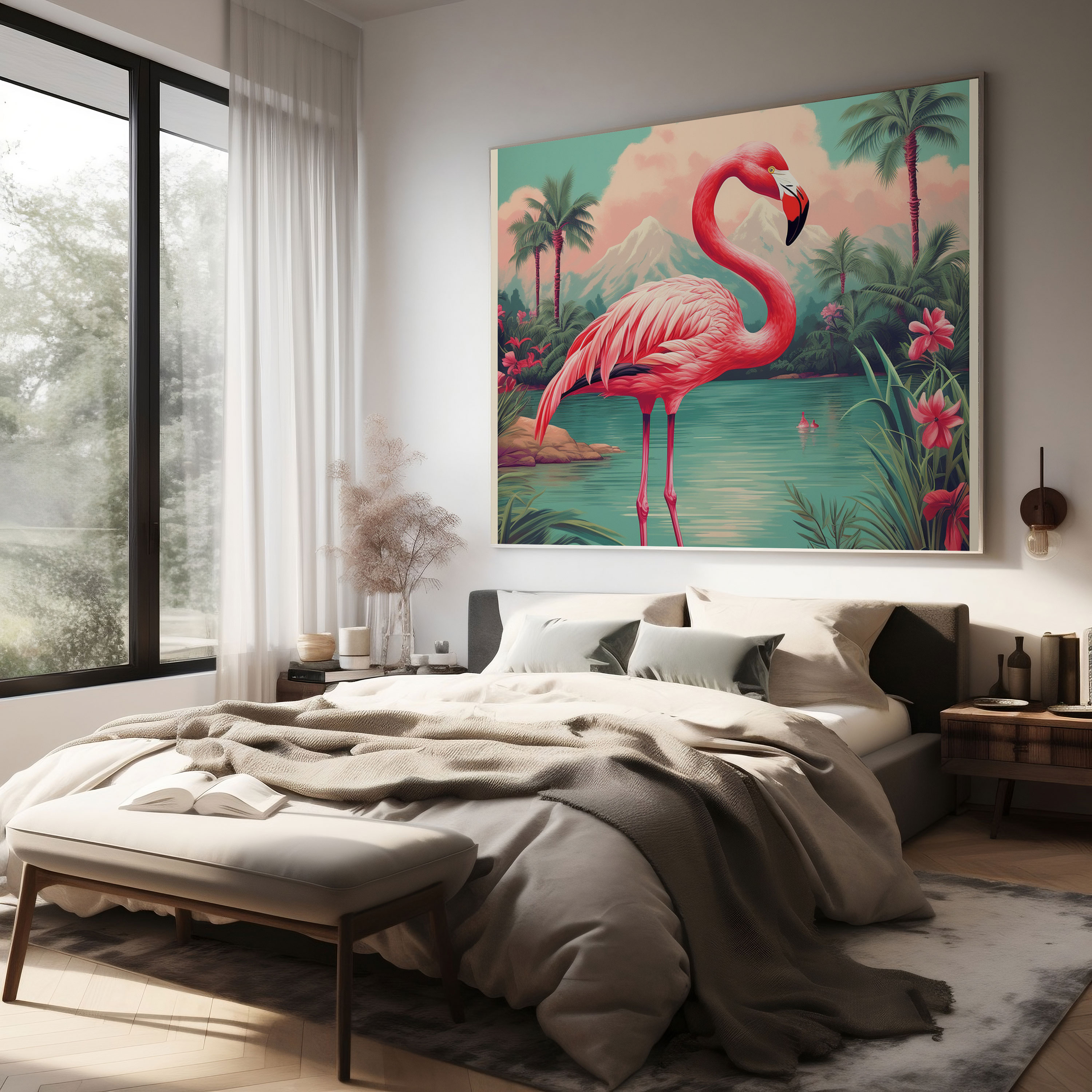 Retro Flamingo Canvas Print - Flamingo, Canvas Wall Art, Retro, Home Decoration
