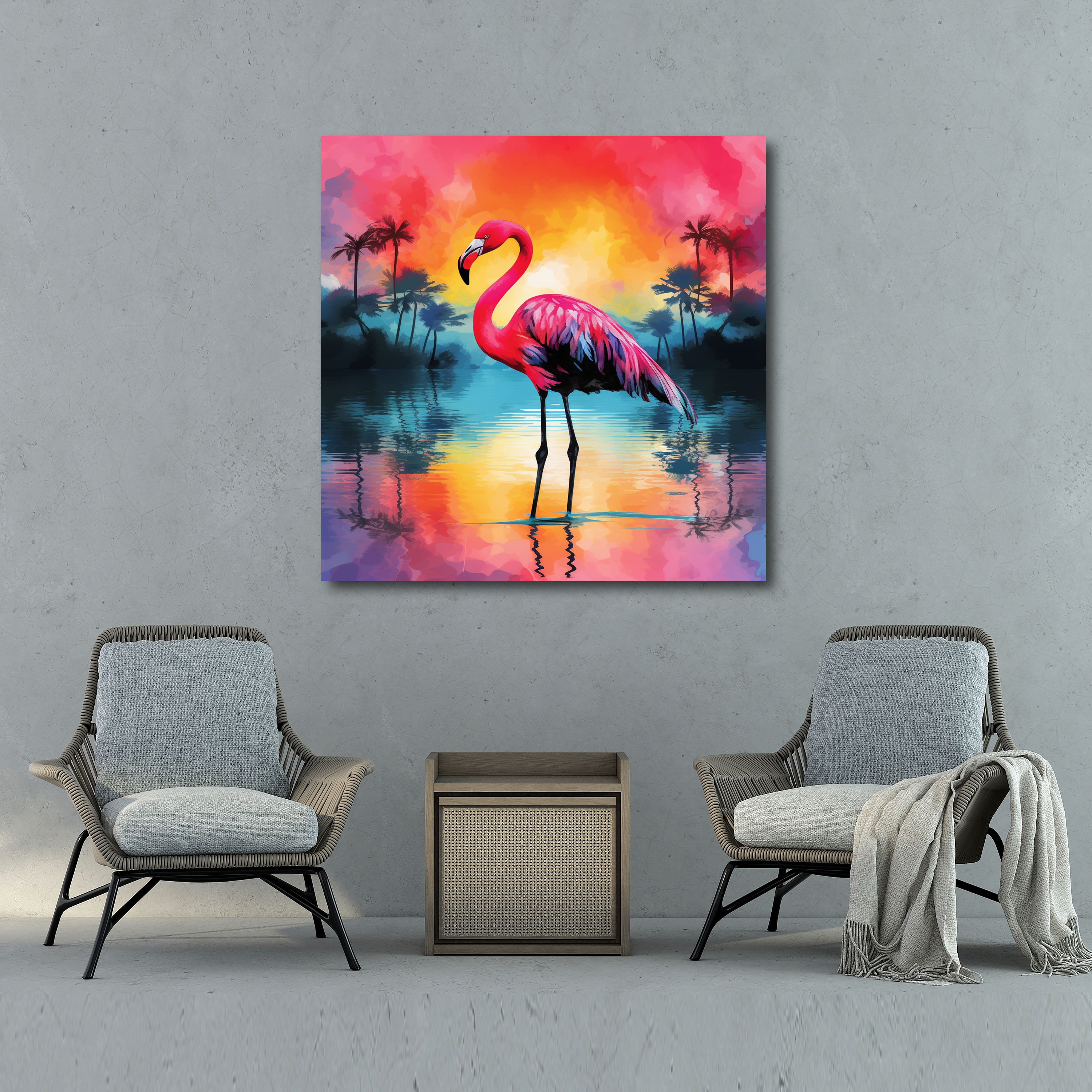 Artistic Flamingo Canvas Print - Flamingo, Flamingo Canvas Print, Home Decoration, Vibrant