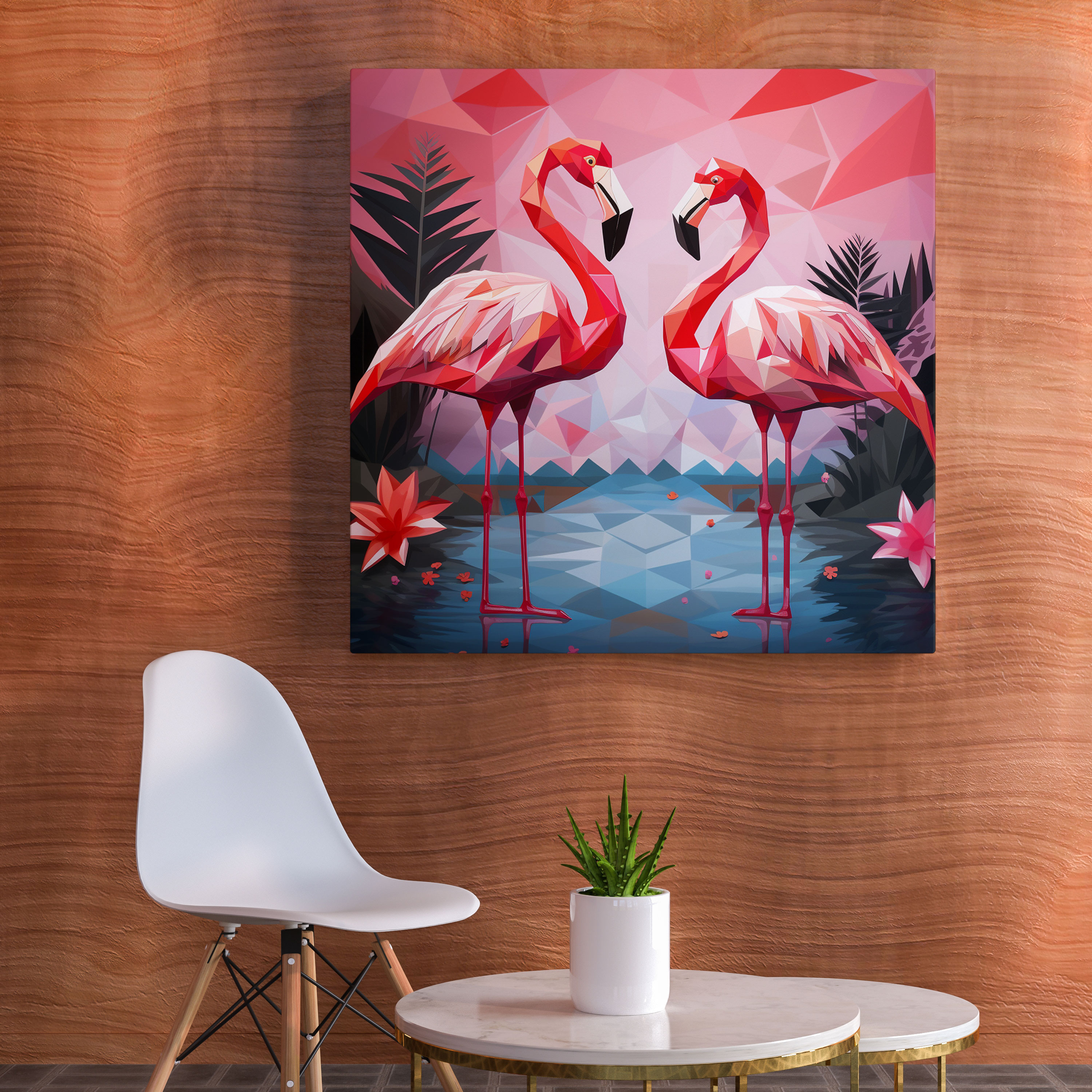 Geometric Flamingo Wall Art - Flamingo, Geometric Design, Canvas Wall Art, Canvas Print