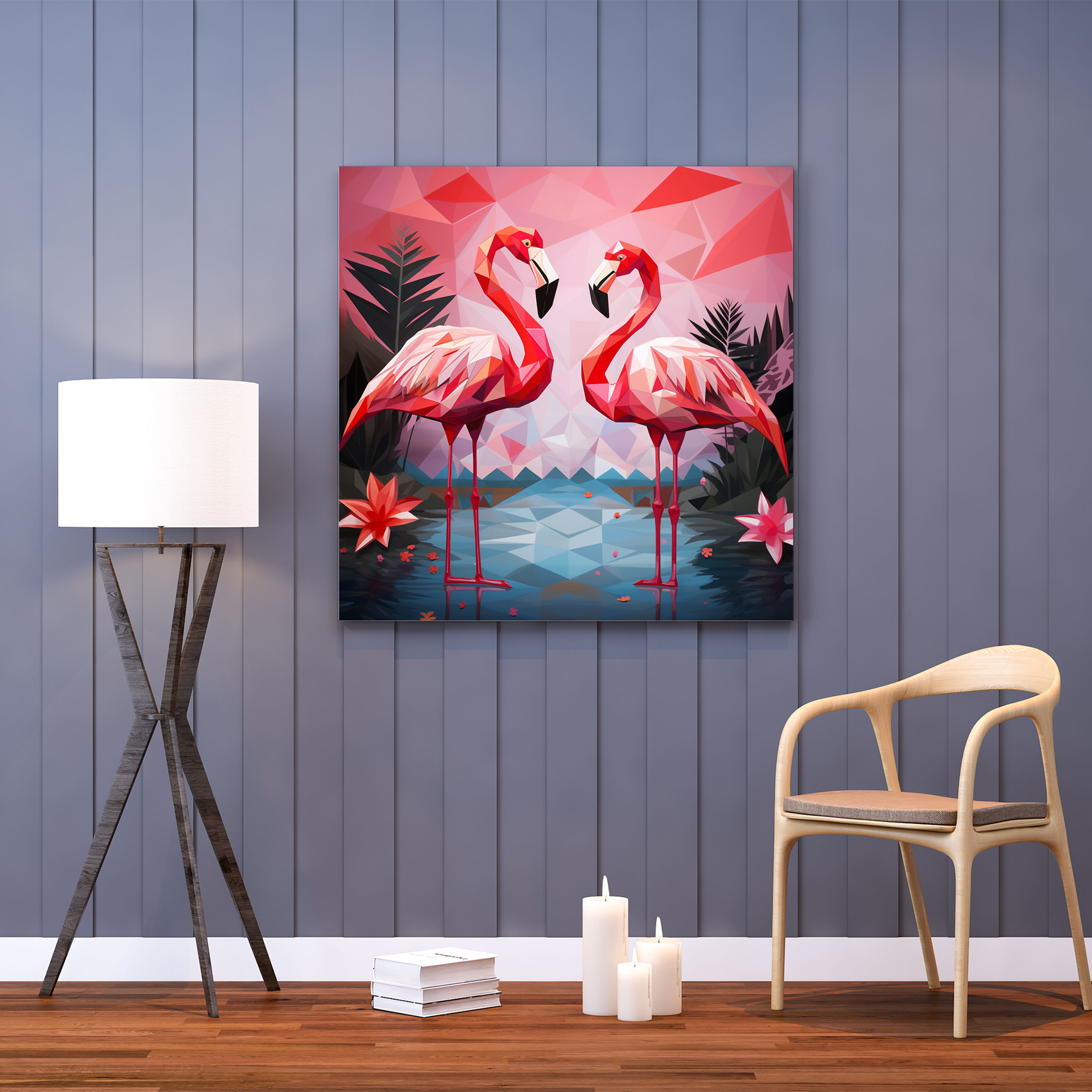 Geometric Flamingo Wall Art - Flamingo, Geometric Design, Canvas Wall Art, Canvas Print