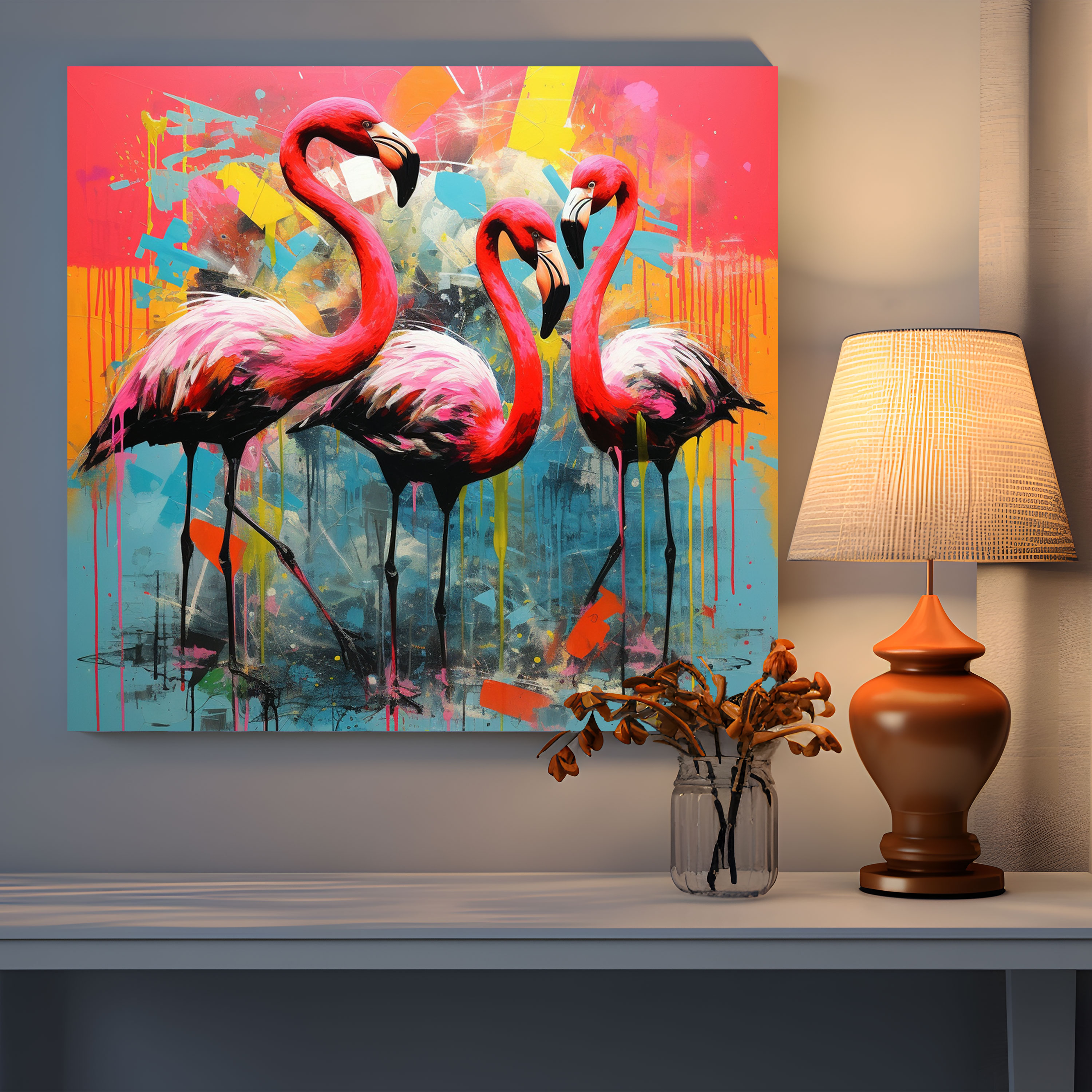 Abstract Flamingo Canvas Print - Flamingo, Vibrant, Canvas Print, Home Decoration