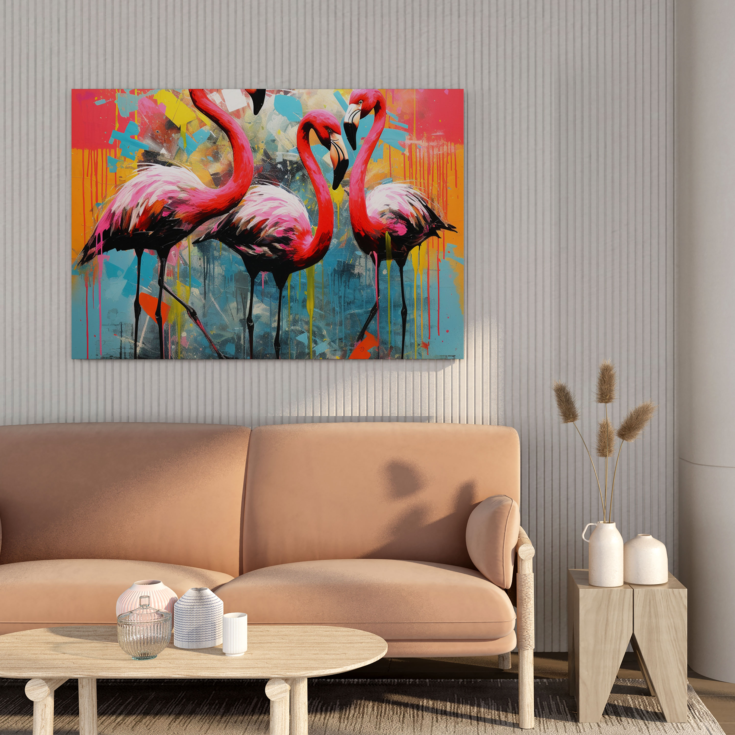 Abstract Flamingo Canvas Print - Flamingo, Vibrant, Canvas Print, Home Decoration