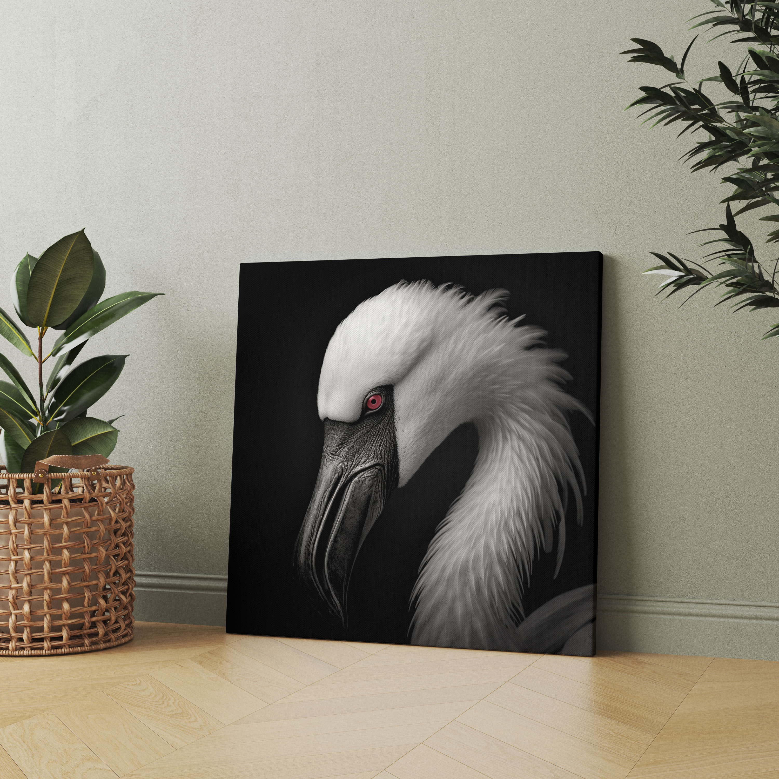 Flamingo Black And White Canvas Print - Flamingo, Elegance, Black And White Photography, Canvas Wall Art