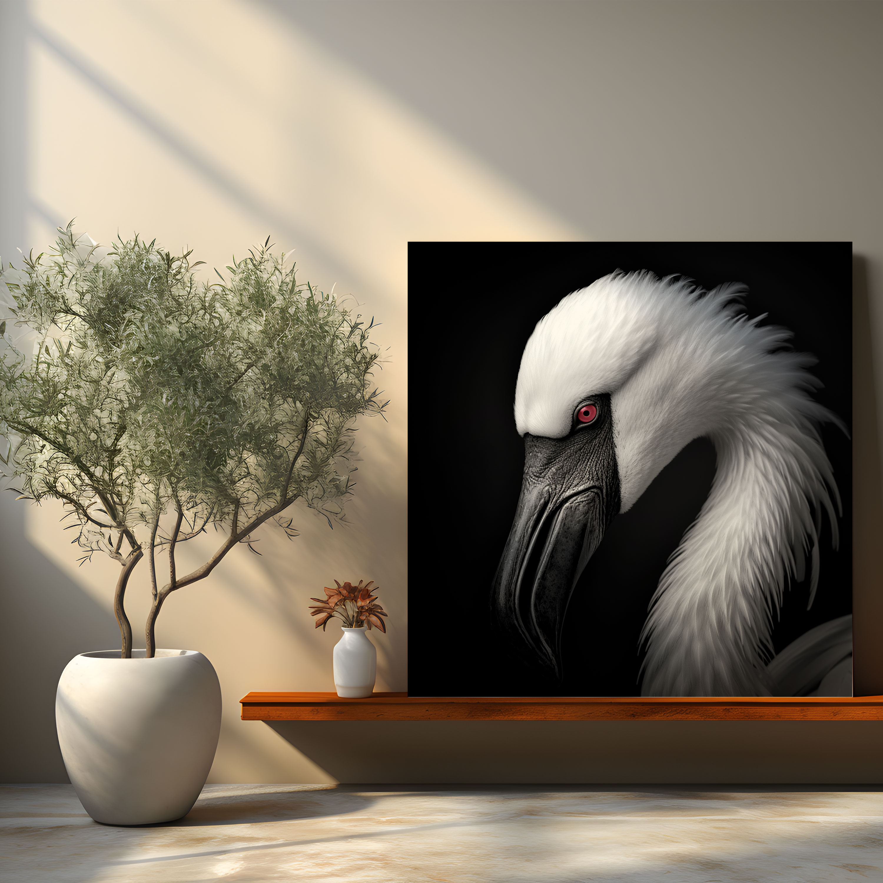 Flamingo Black And White Canvas Print - Flamingo, Elegance, Black And White Photography, Canvas Wall Art