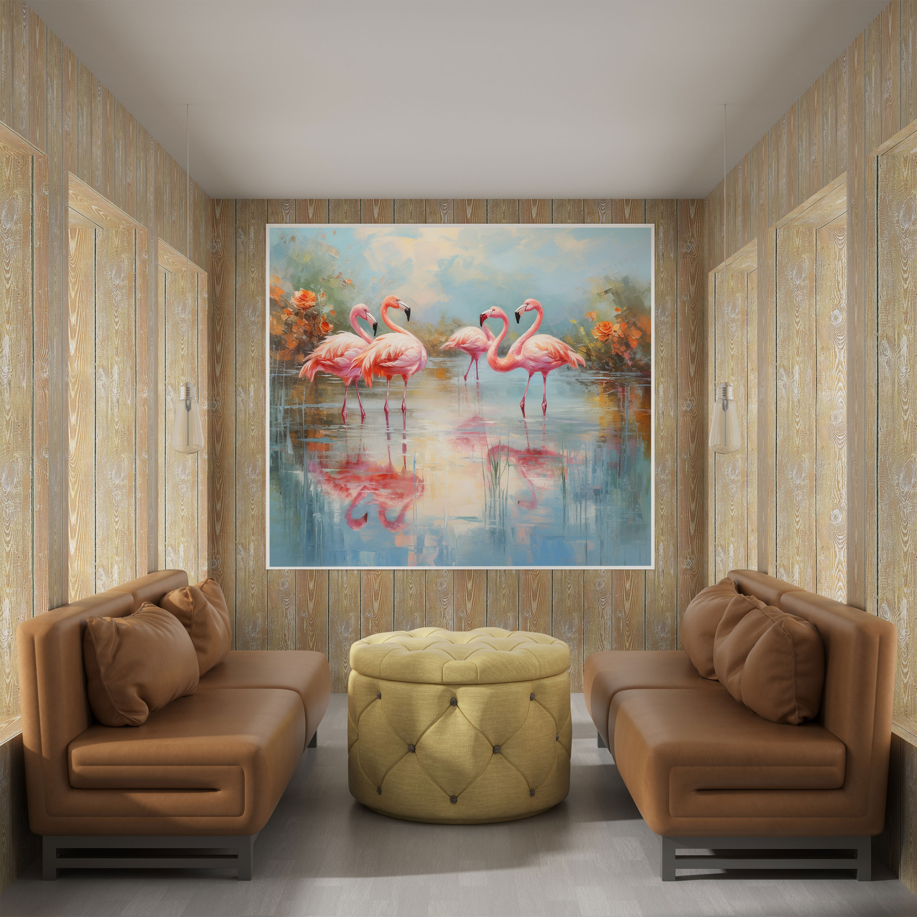 Impressionist Flamingo Canvas Print - Flamingo, Water Landscape, Serene, Peaceful