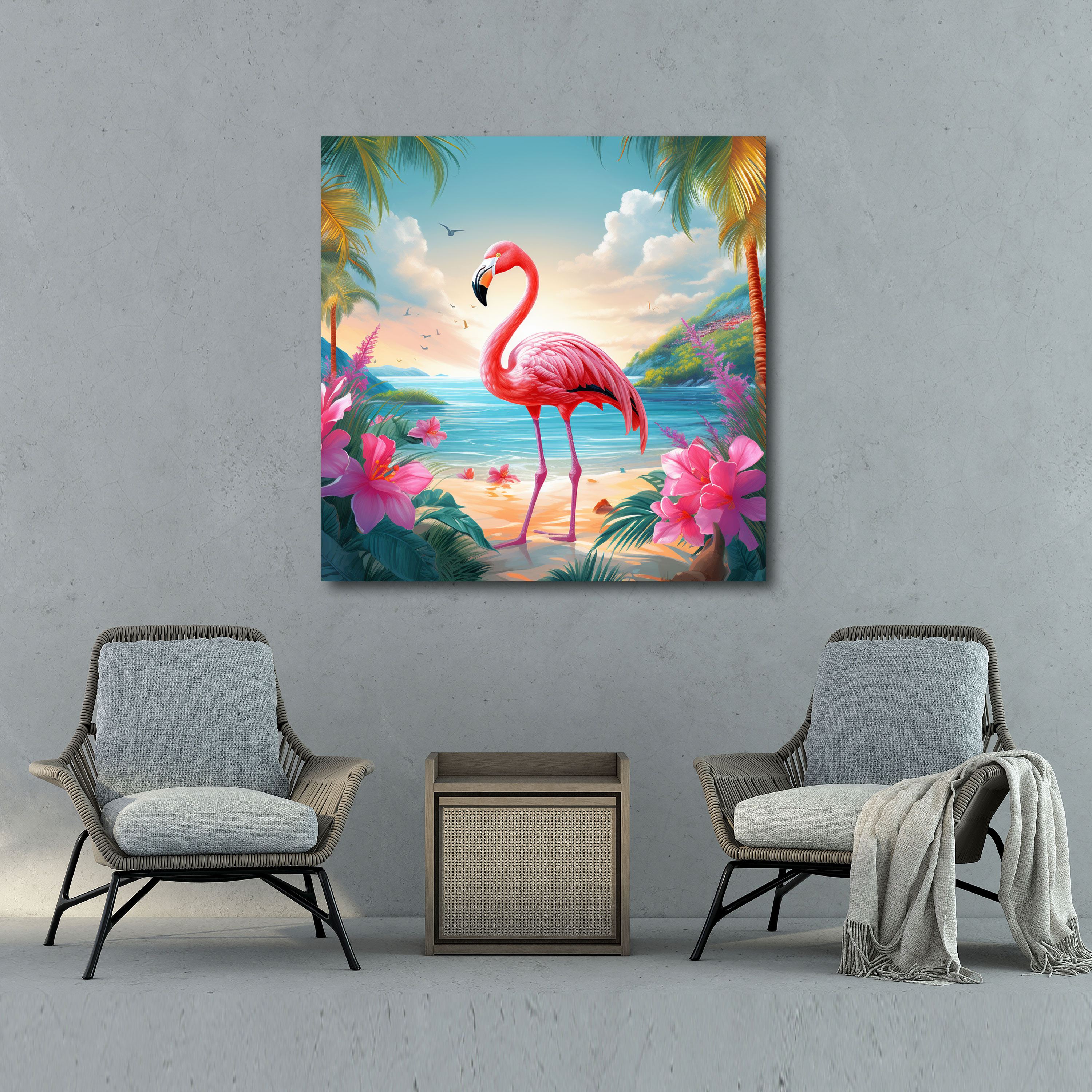 Flamingo Paradise Canvas Print - Flamingo, Canvas, Wall Decoration, Paradise