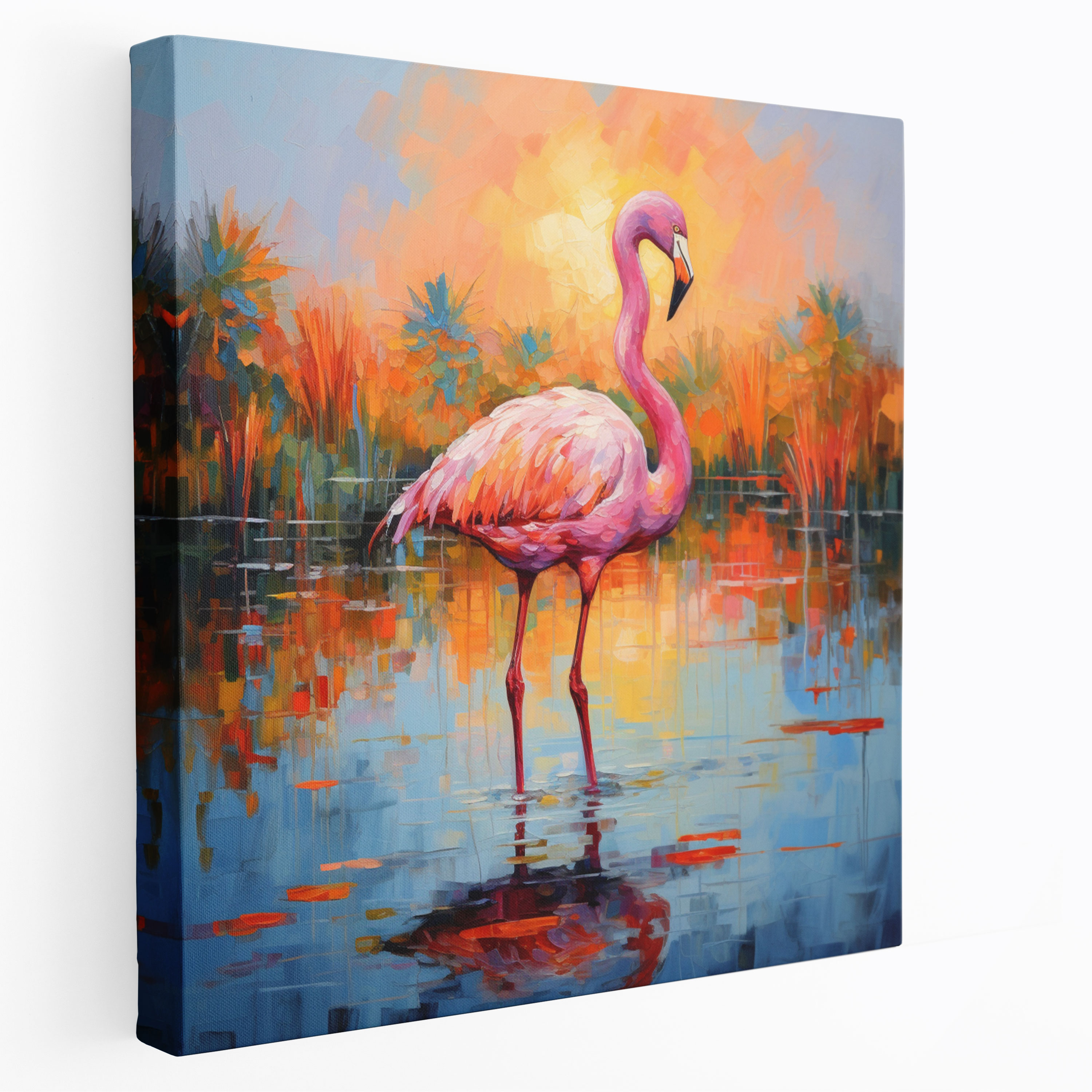 Colorful Impressionist Flamingo Canvas Print - Flamingo, Canvas, Colorful Flamingo, Home Decoration