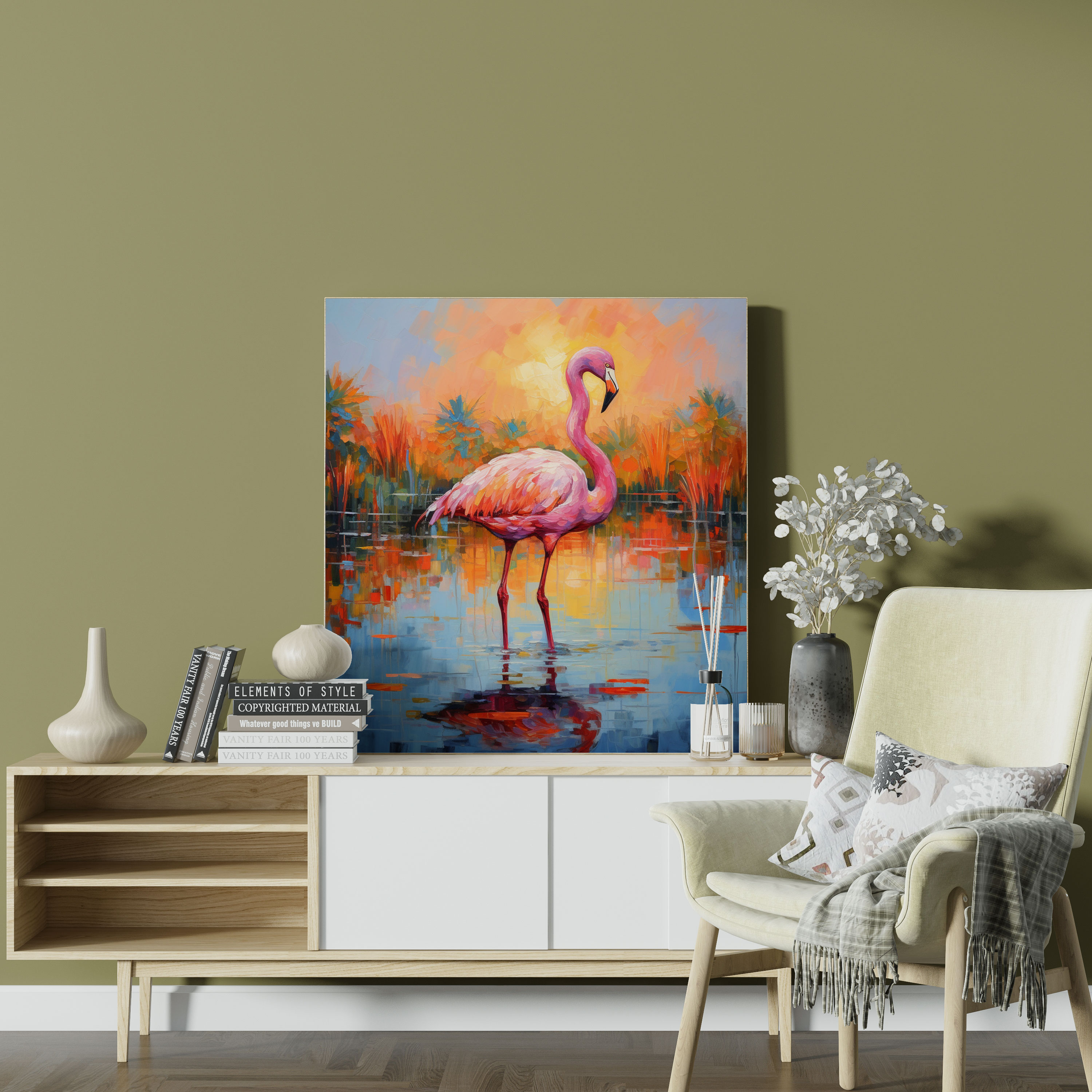 Colorful Impressionist Flamingo Canvas Print - Flamingo, Canvas, Colorful Flamingo, Home Decoration