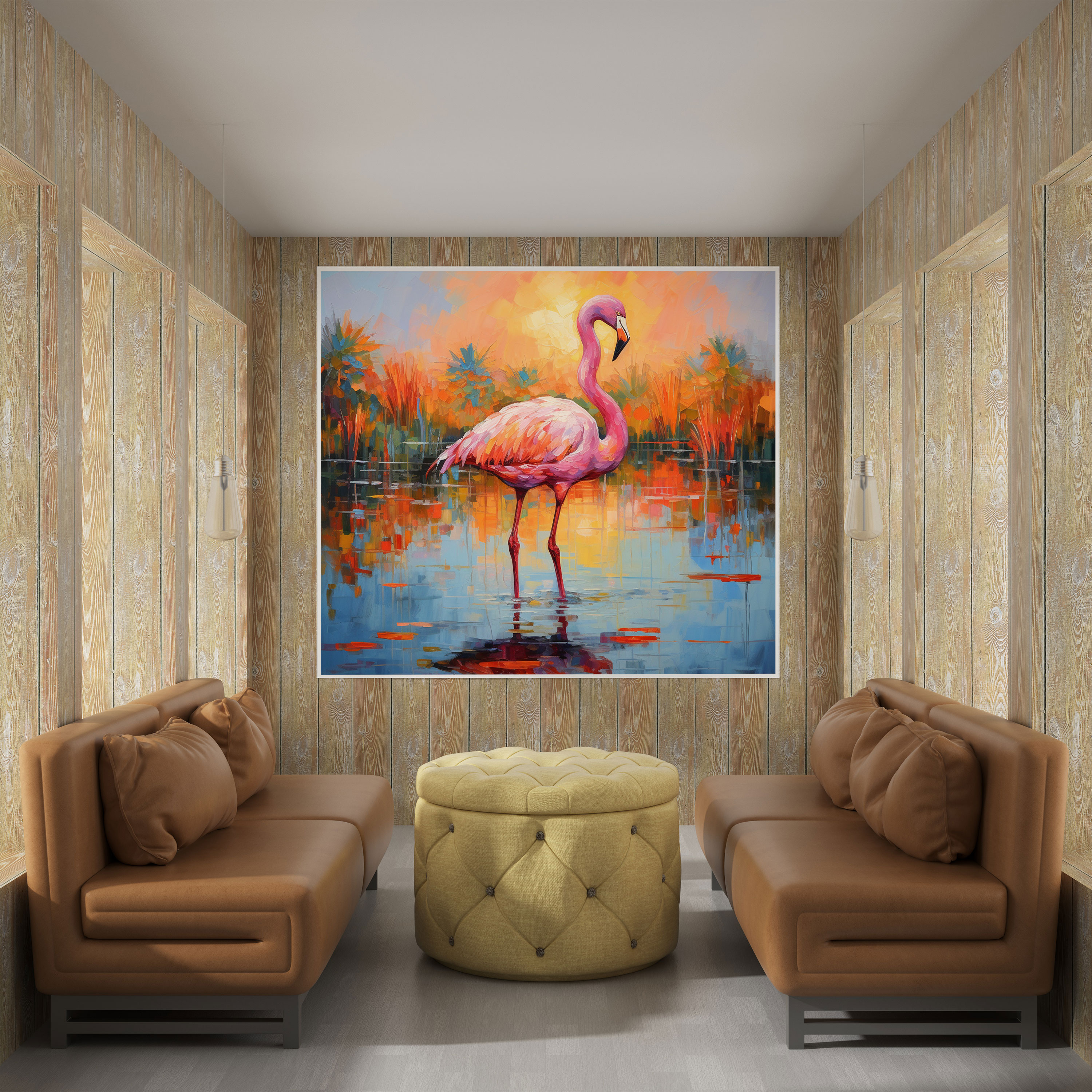 Colorful Impressionist Flamingo Canvas Print - Flamingo, Canvas, Colorful Flamingo, Home Decoration