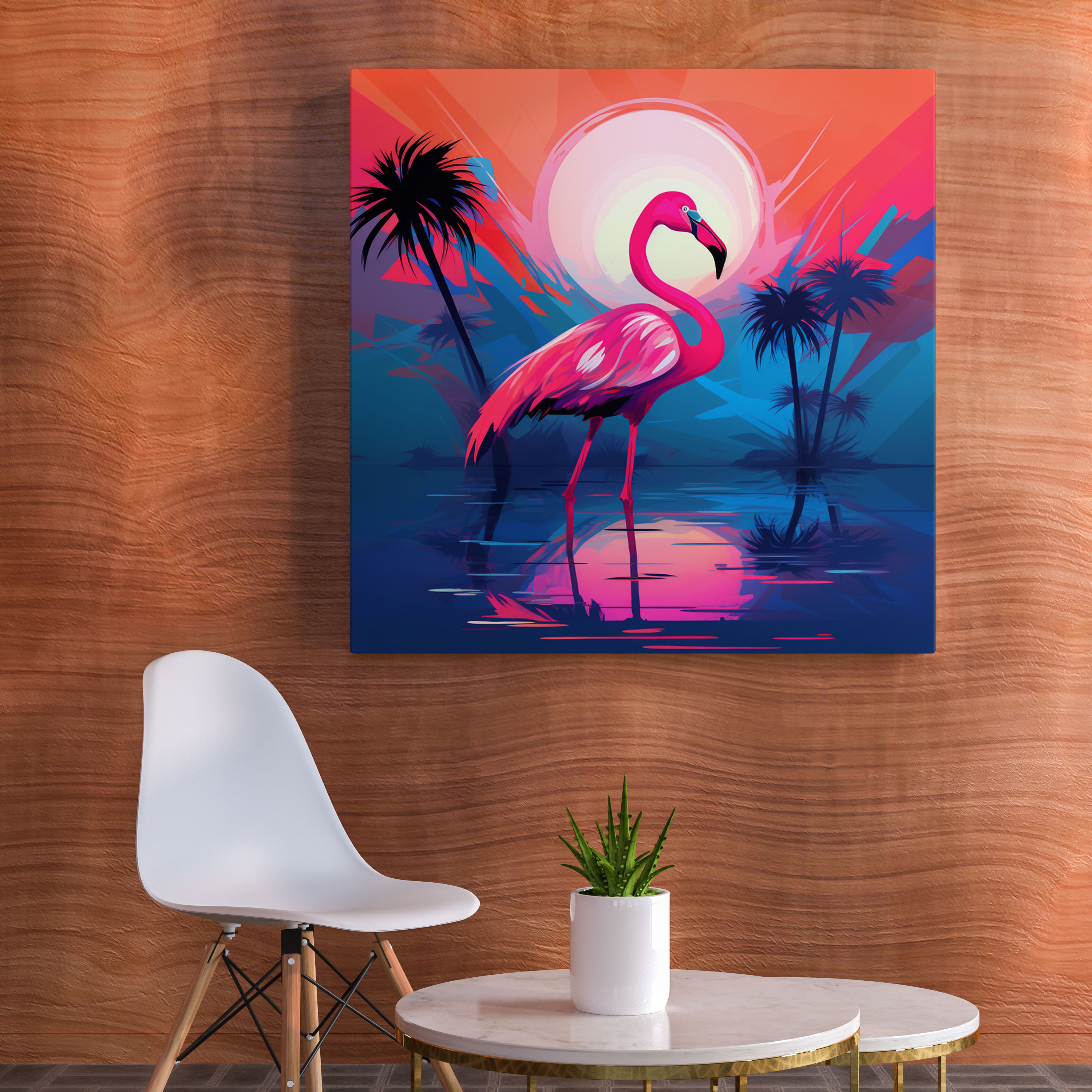 Modern Abstract Flamingo Wall Art - Flamingo, Vibrant Background, Flamingo Wall Art, Canvas