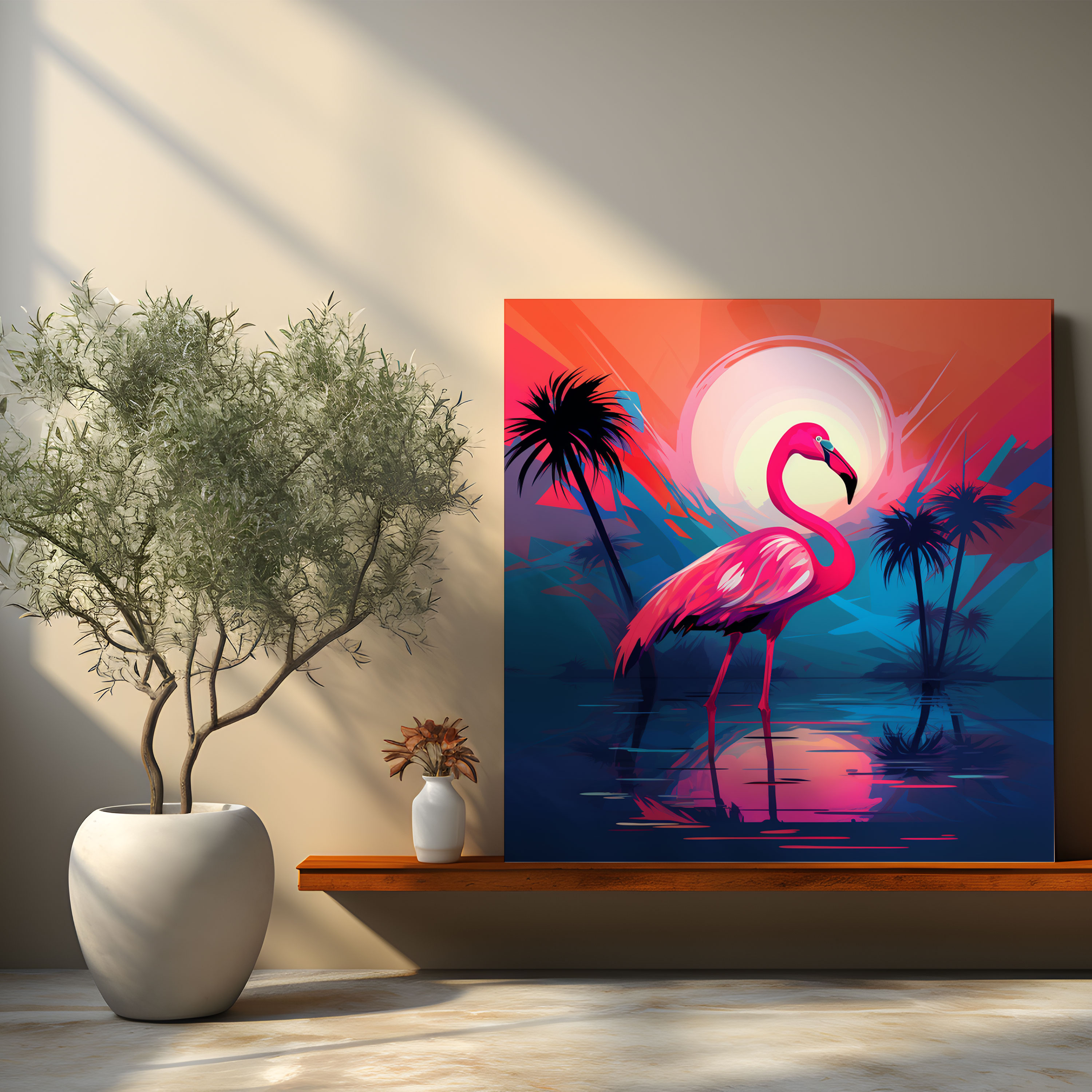 Modern Abstract Flamingo Wall Art - Flamingo, Vibrant Background, Flamingo Wall Art, Canvas